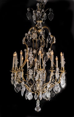 Fino candelabro francés del siglo XIX Luis XV de bronce d'ore y cristal