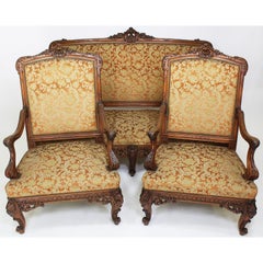 Fine French 19th Century Louis XV Style Carved Walnut Three-Piece Salon Suite