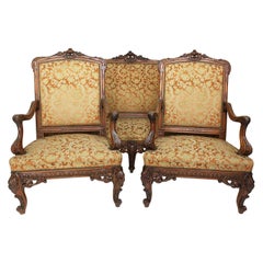 Fine French 19th Century Louis XV Style Carved Walnut Three-Piece Salon Suite
