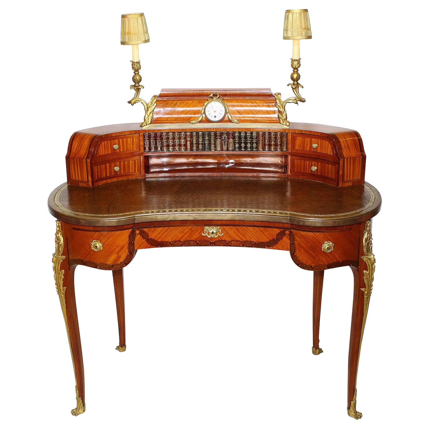 Französischer Schreibtisch für Damen im Louis-XV-Stil des 19. Jahrhunderts aus Tulpenholz und Goldbronze