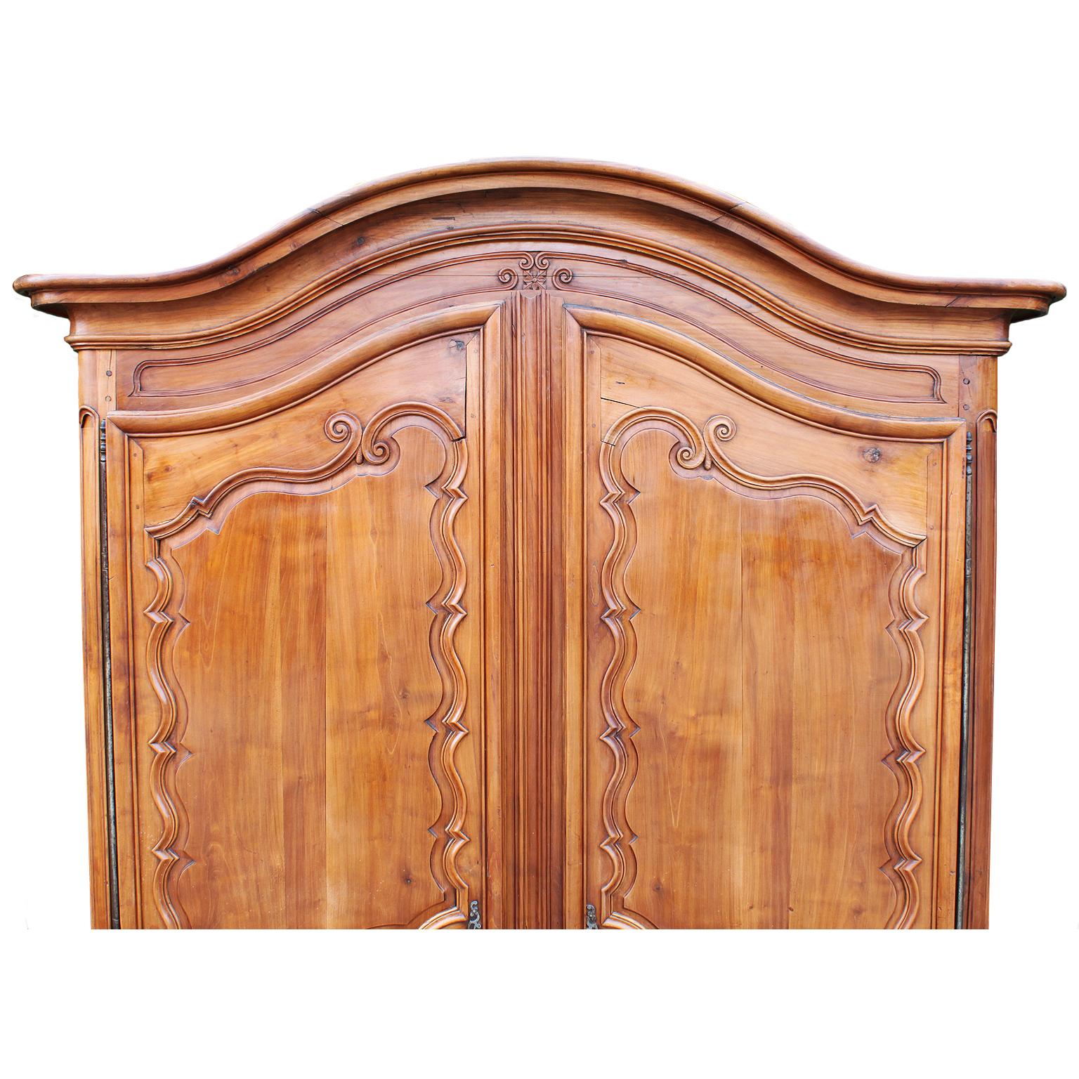 French Provincial Fine French 19th Century Louis XV Style Walnut Carved 2-Door Provincial Armoire For Sale