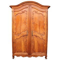 Fine French 19th Century Louis XV Style Walnut Carved 2-Door Provincial Armoire