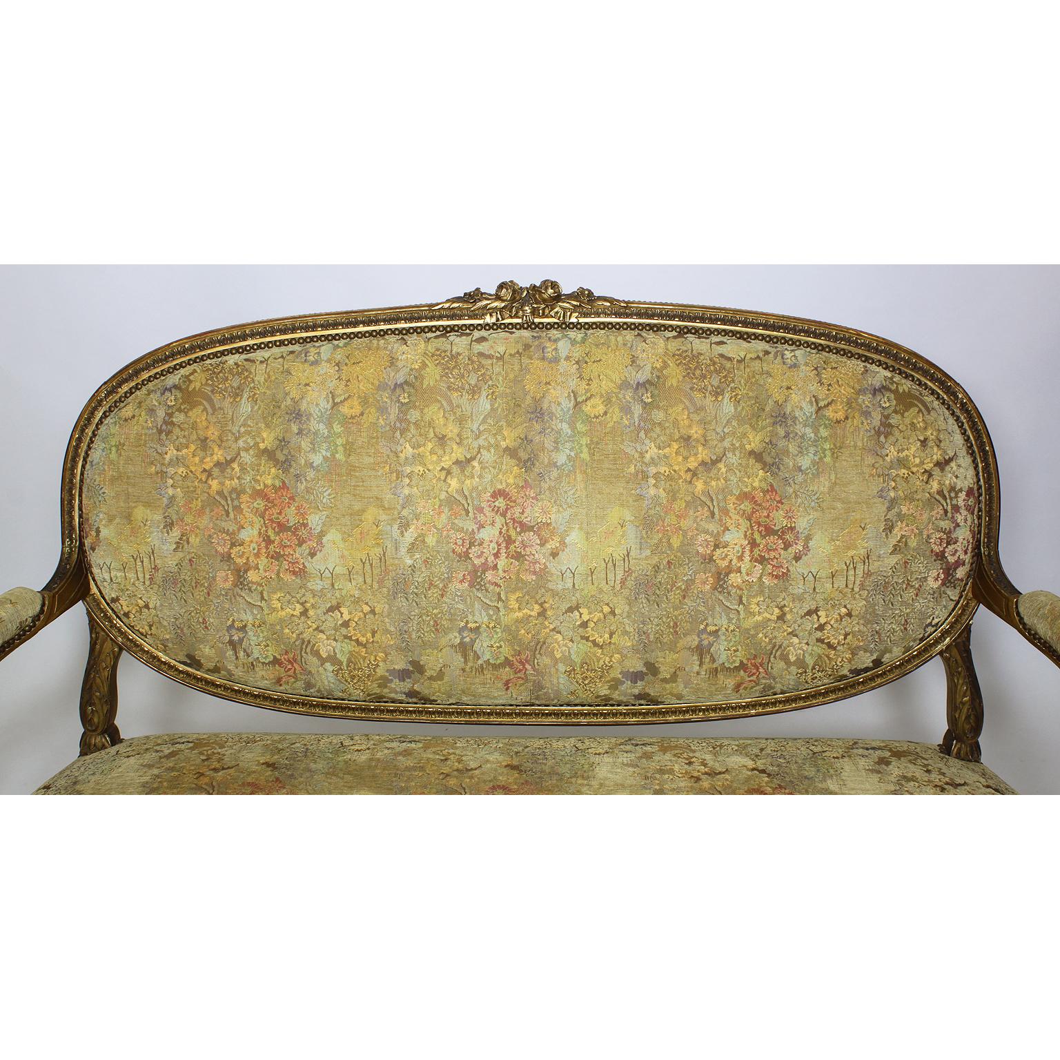 Fine French 19th Century Louis XVI Style Giltwood Carved Five-Piece Salon Suite In Good Condition For Sale In Los Angeles, CA