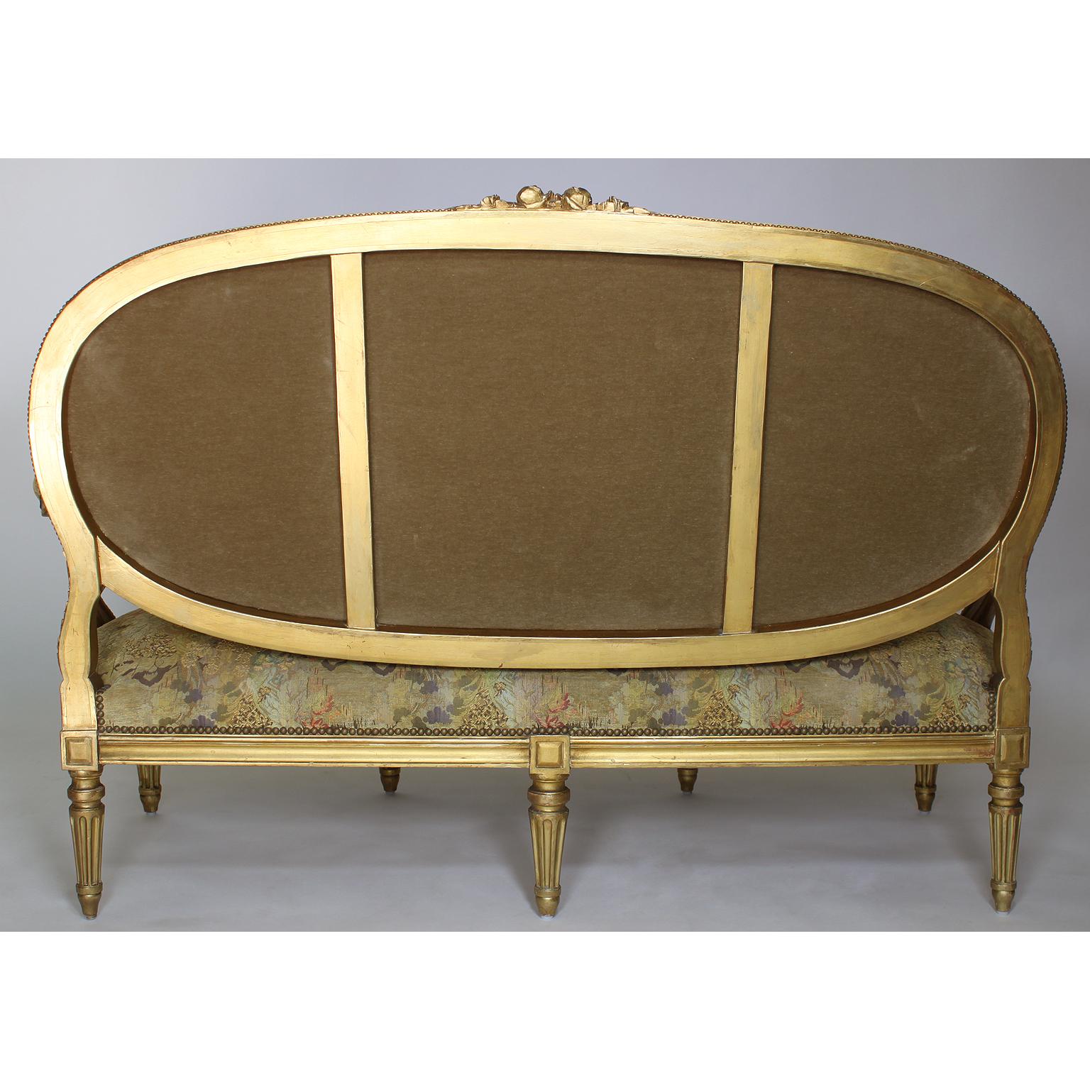 Fine French 19th Century Louis XVI Style Giltwood Carved Five-Piece Salon Suite For Sale 2