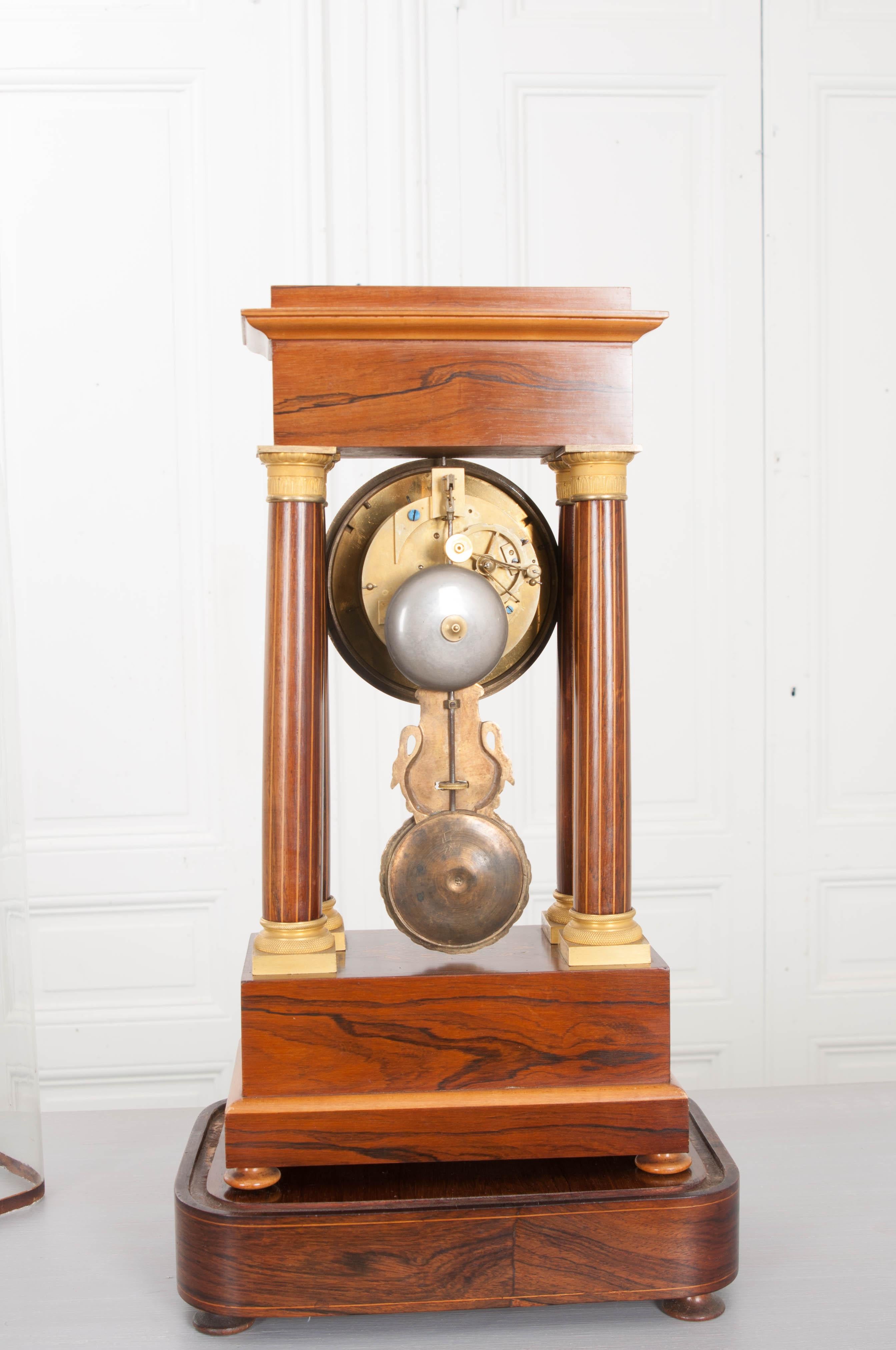 Fine 19th Century Marquetry-Inlaid Satinwood and Gilt-Bronze Portico Clock For Sale 6