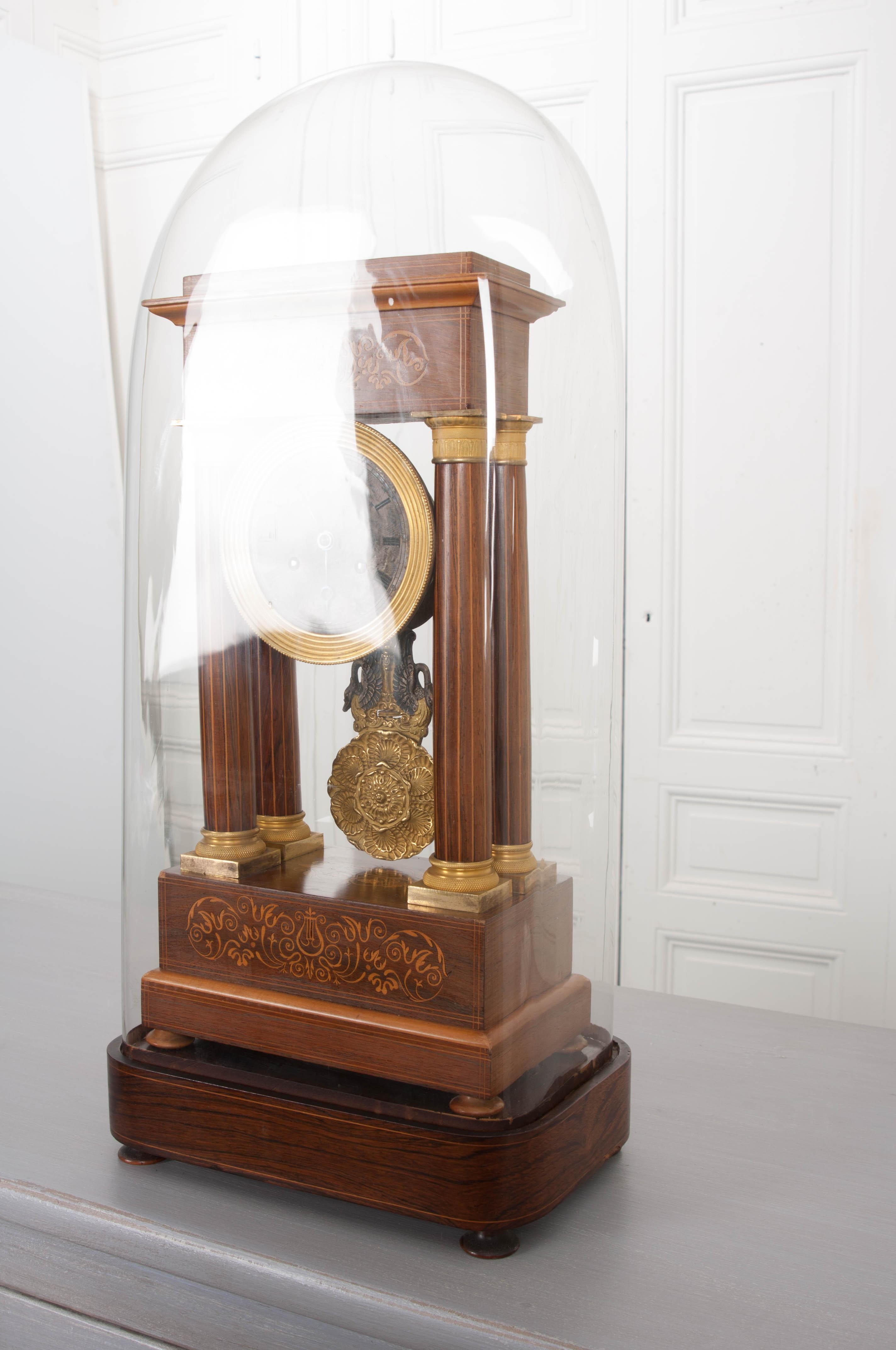 Portico-Uhr aus Seidenholz mit Intarsien aus dem 19. Jahrhundert und vergoldeter Bronze im Angebot 7