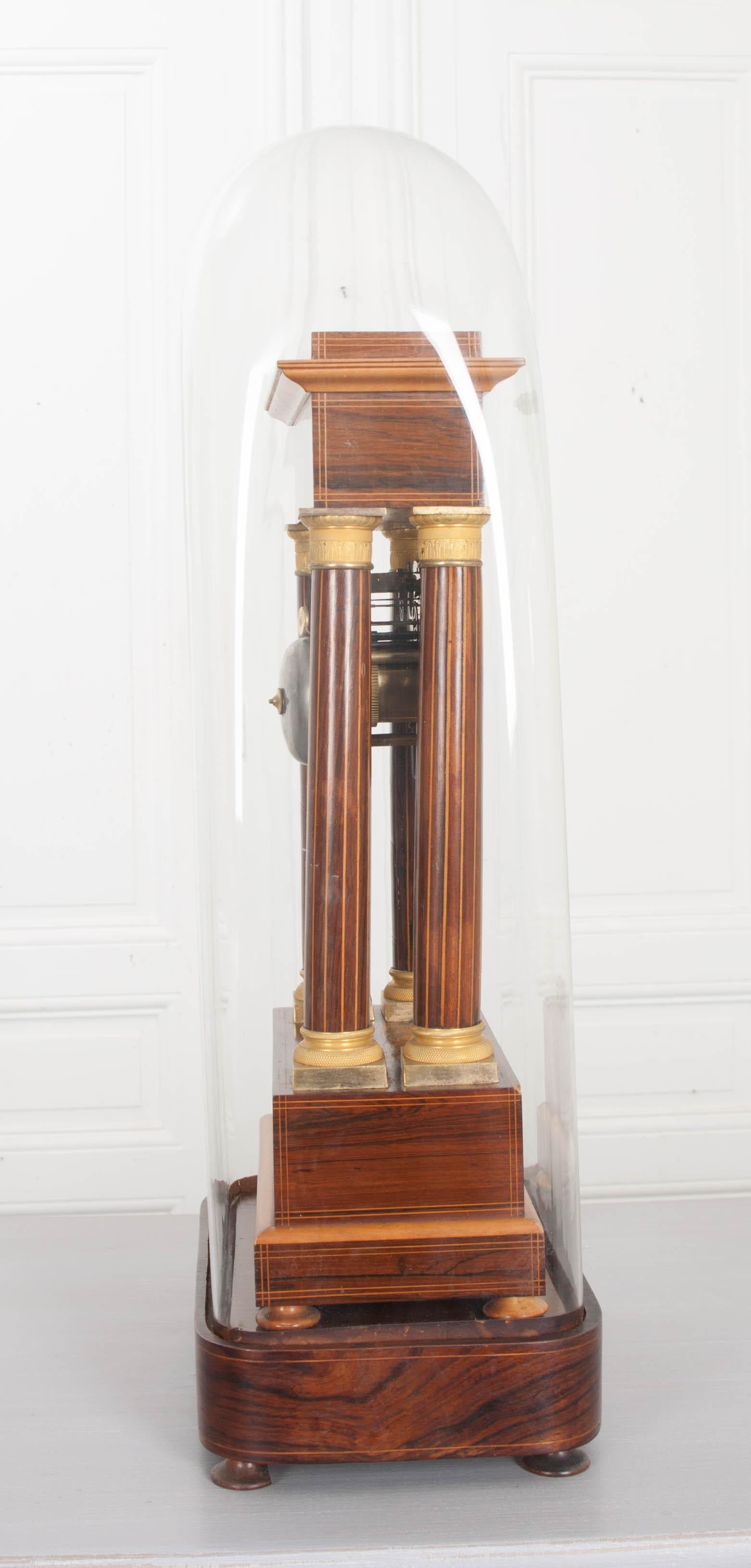 Fine 19th Century Marquetry-Inlaid Satinwood and Gilt-Bronze Portico Clock For Sale 9