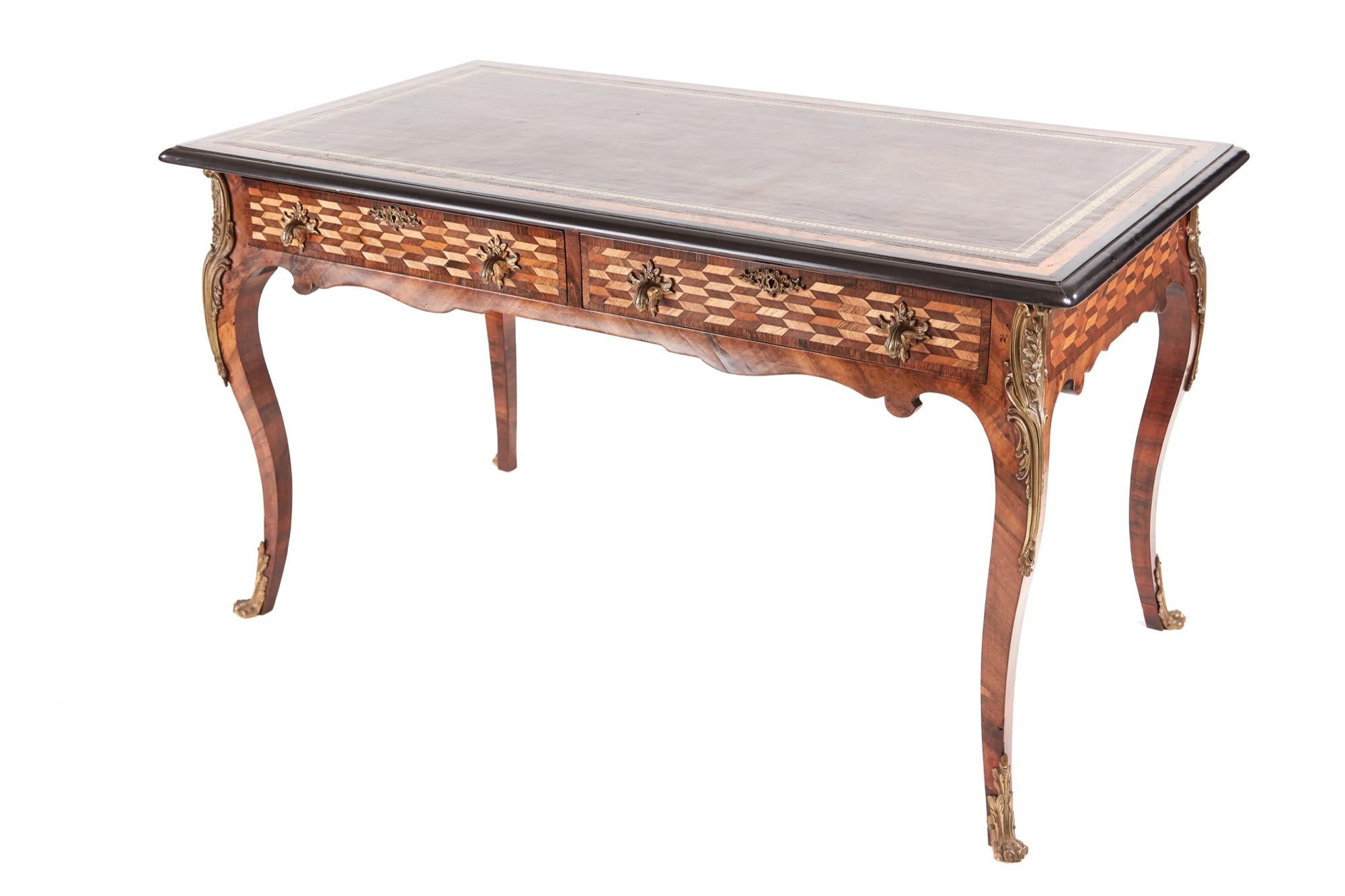 Inlay Fine French 19th Century Victorian Parquetry and Ormolu-Mounted Bureau Plat Desk