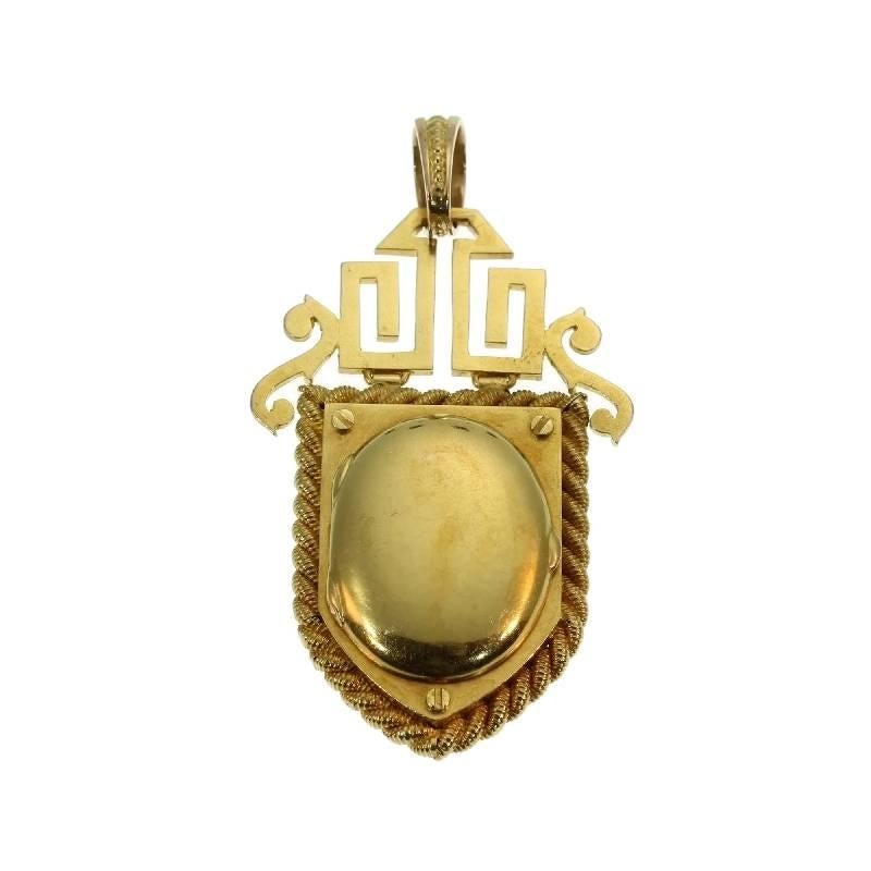 Fine French Antique 18 Karat Yellow Gold and Turquoise Locket Pendant In Excellent Condition For Sale In Antwerp, BE