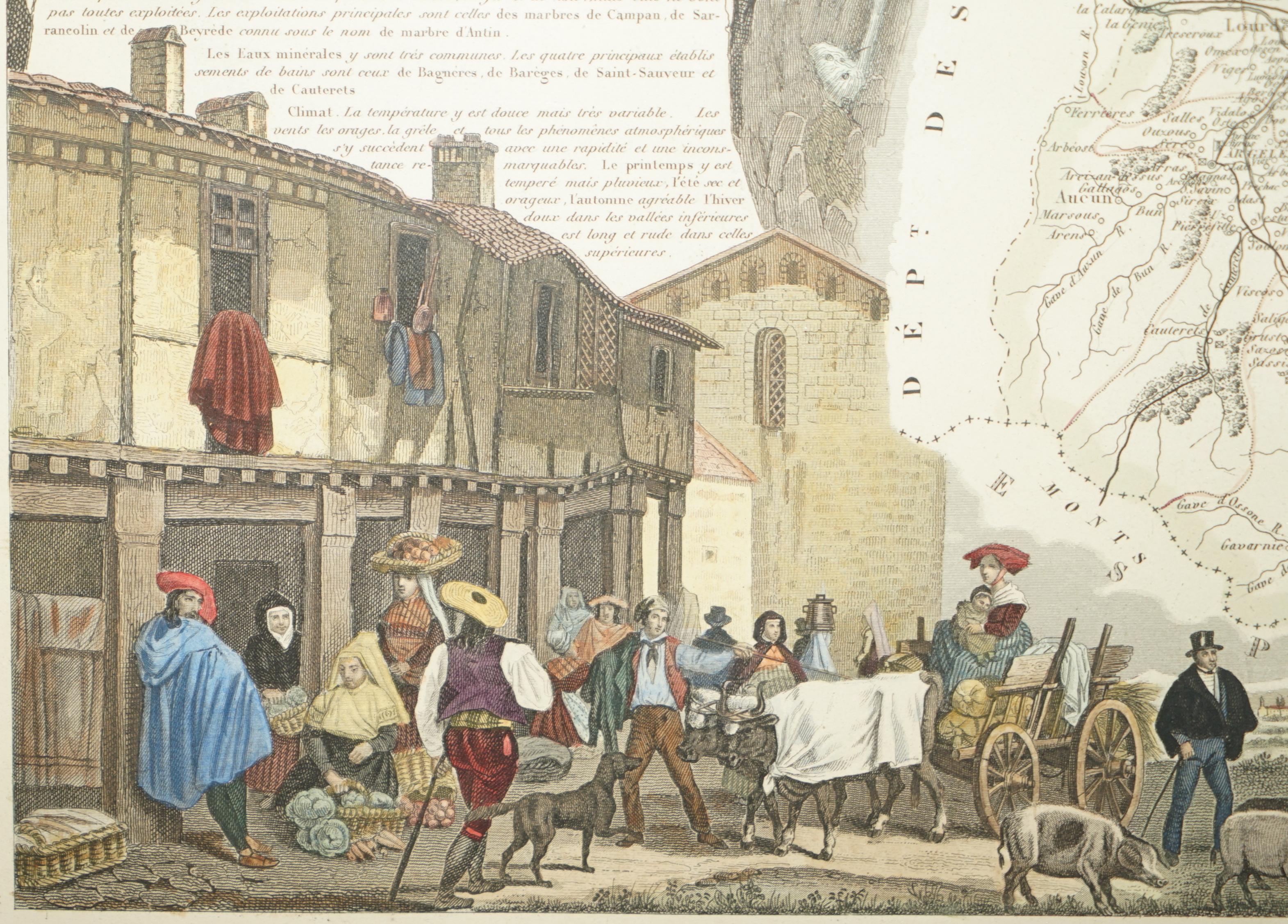 Fine carte française ancienne 1856 aquarelle du département des Hautes Pyrénées en vente 5