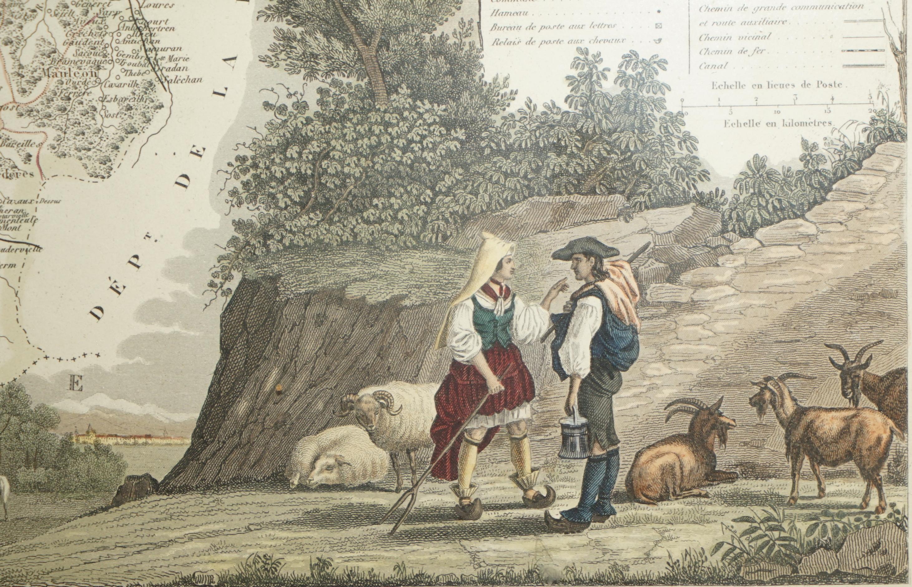 Fine French Antique 1856 Hand Watercolour Map of Dept Des Hautes Pyrenees For Sale 7