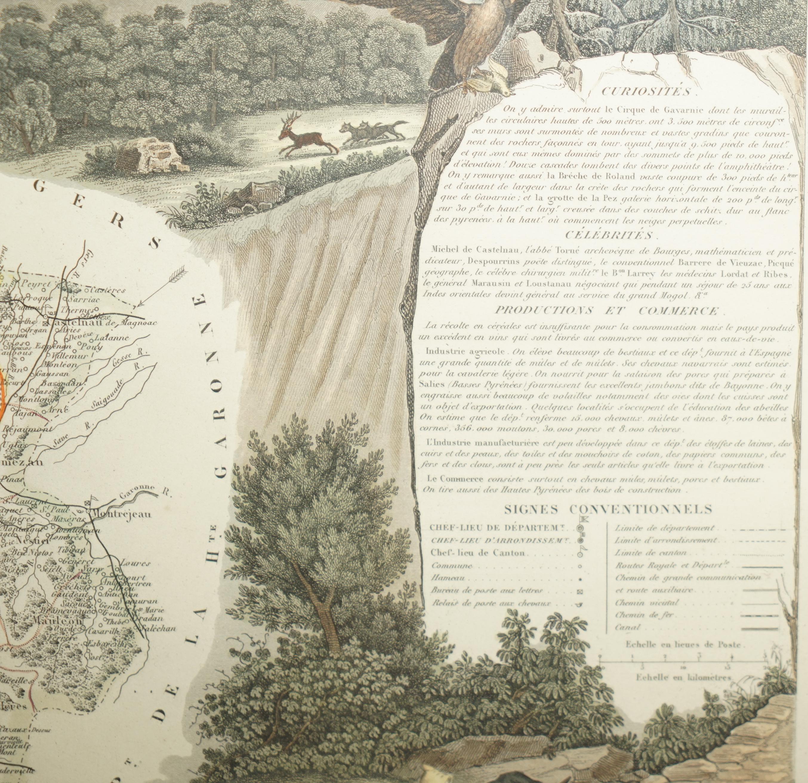 Fine carte française ancienne 1856 aquarelle du département des Hautes Pyrénées en vente 7
