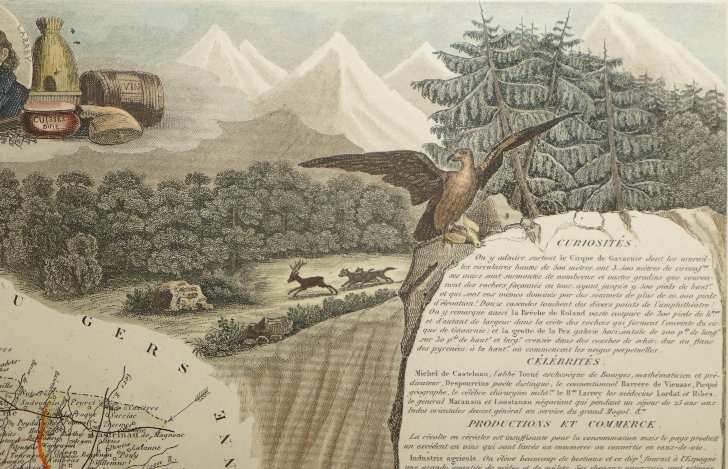 Fine carte française ancienne 1856 aquarelle du département des Hautes Pyrénées en vente 8