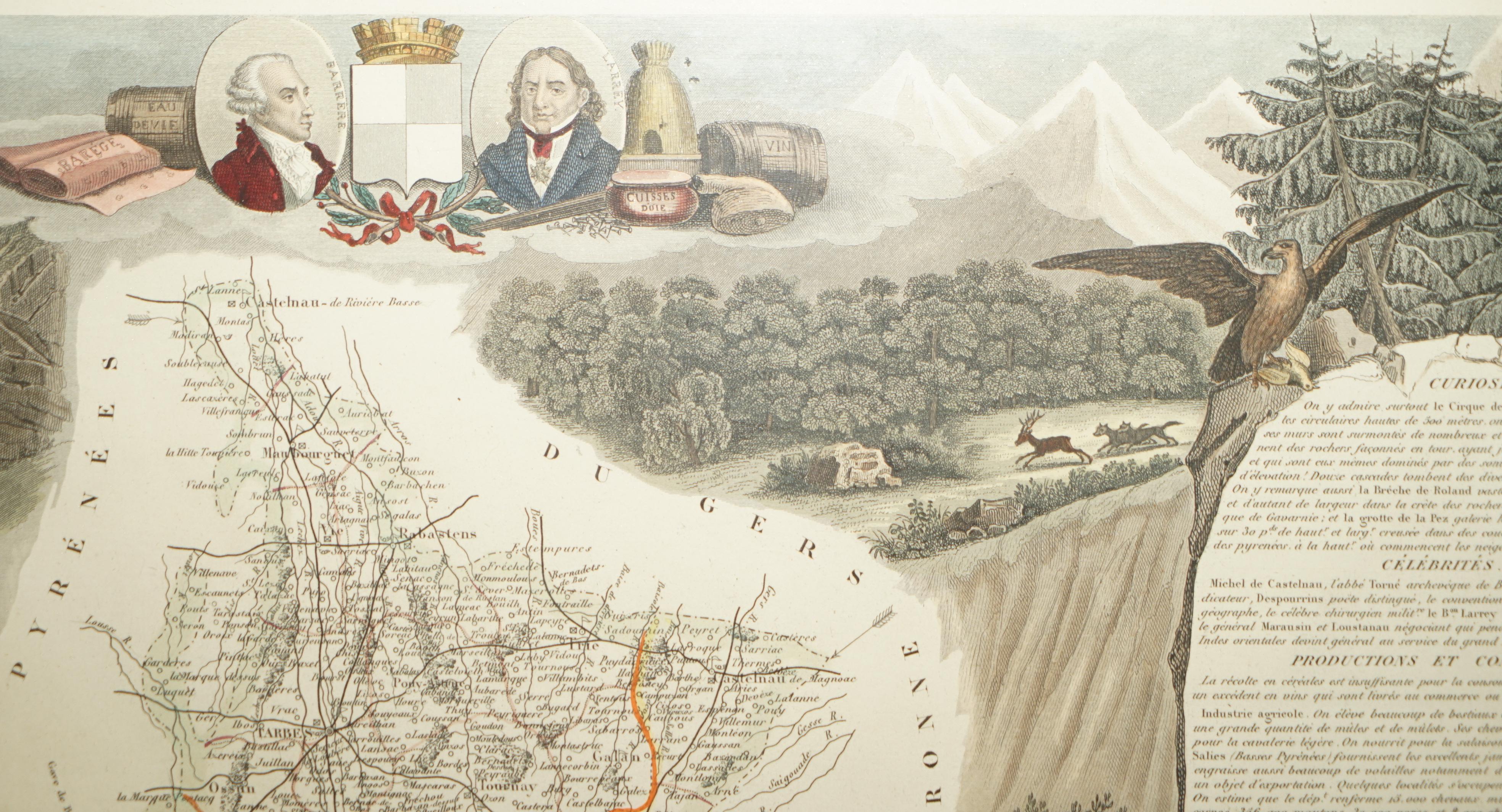 Fine French Antique 1856 Hand Watercolour Map of Dept Des Hautes Pyrenees For Sale 10