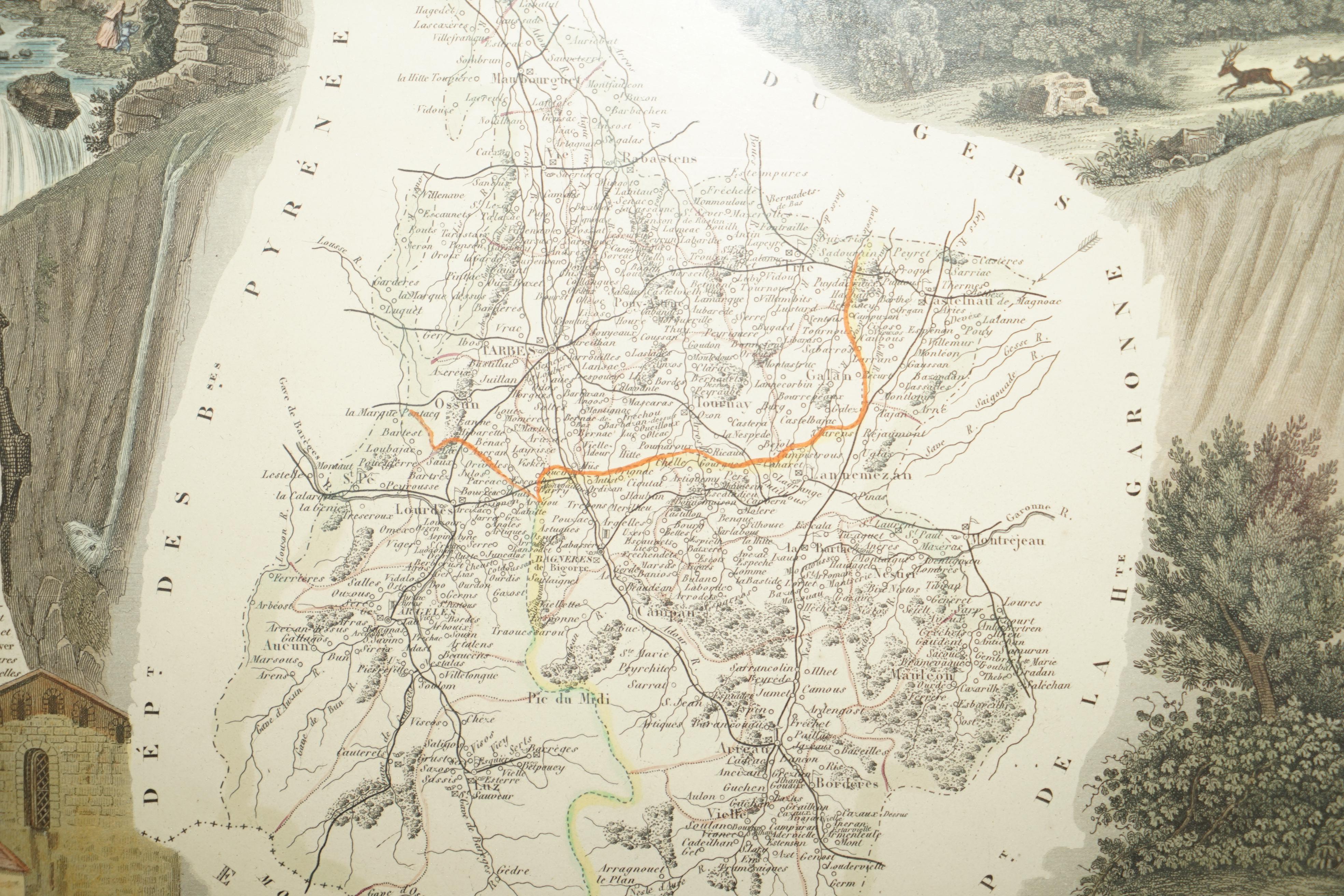 Fine French Antique 1856 Hand Watercolour Map of Dept Des Hautes Pyrenees For Sale 11