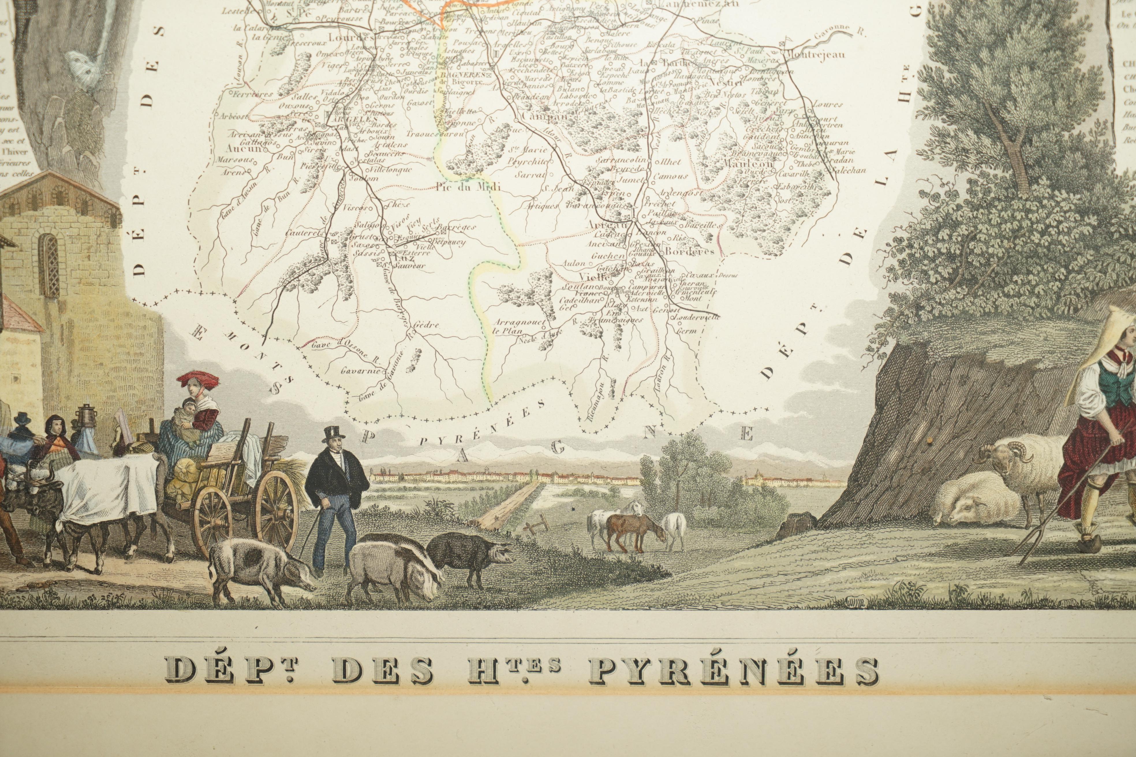 Fine carte française ancienne 1856 aquarelle du département des Hautes Pyrénées en vente 11