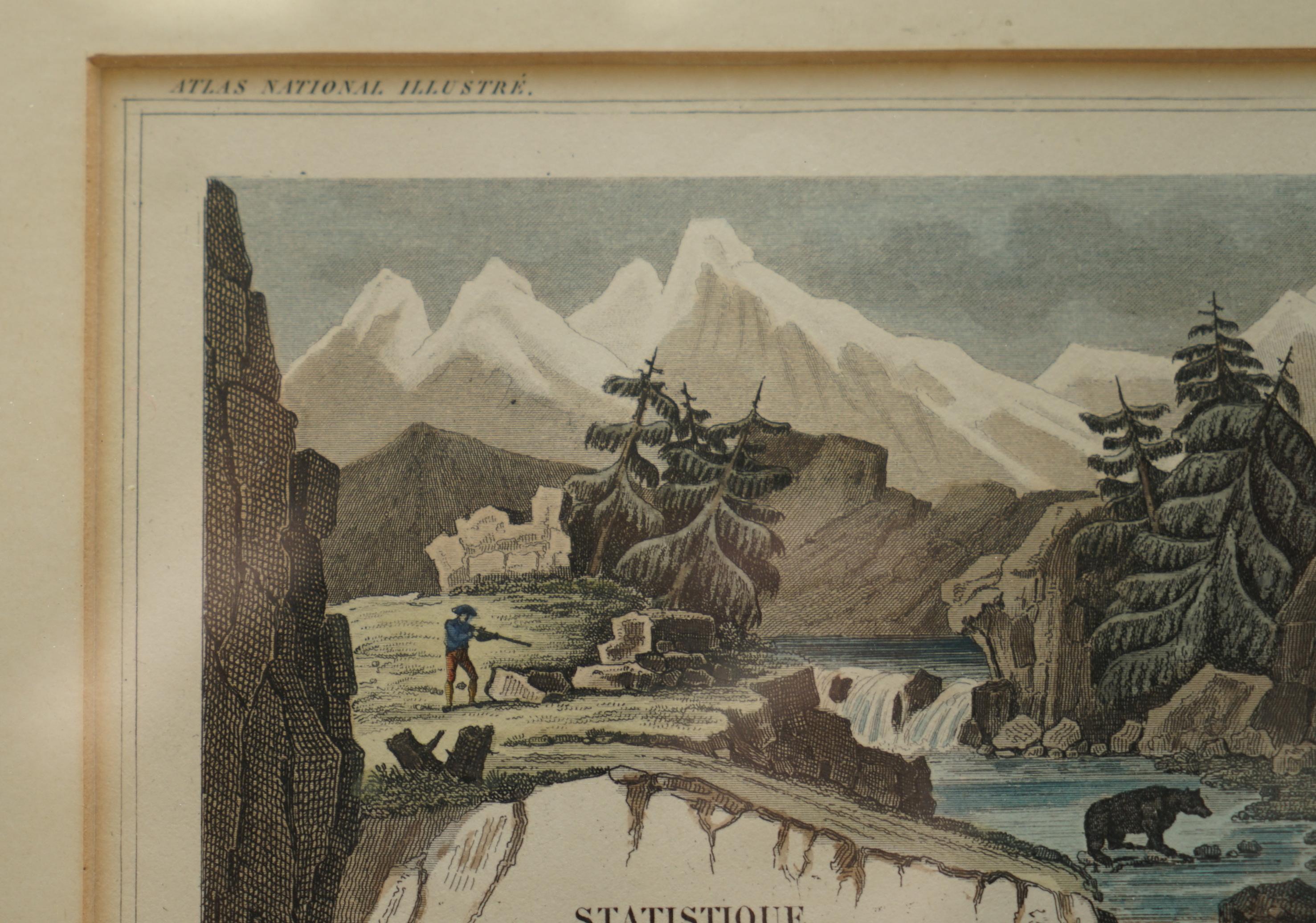 Milieu du XIXe siècle Fine carte française ancienne 1856 aquarelle du département des Hautes Pyrénées en vente