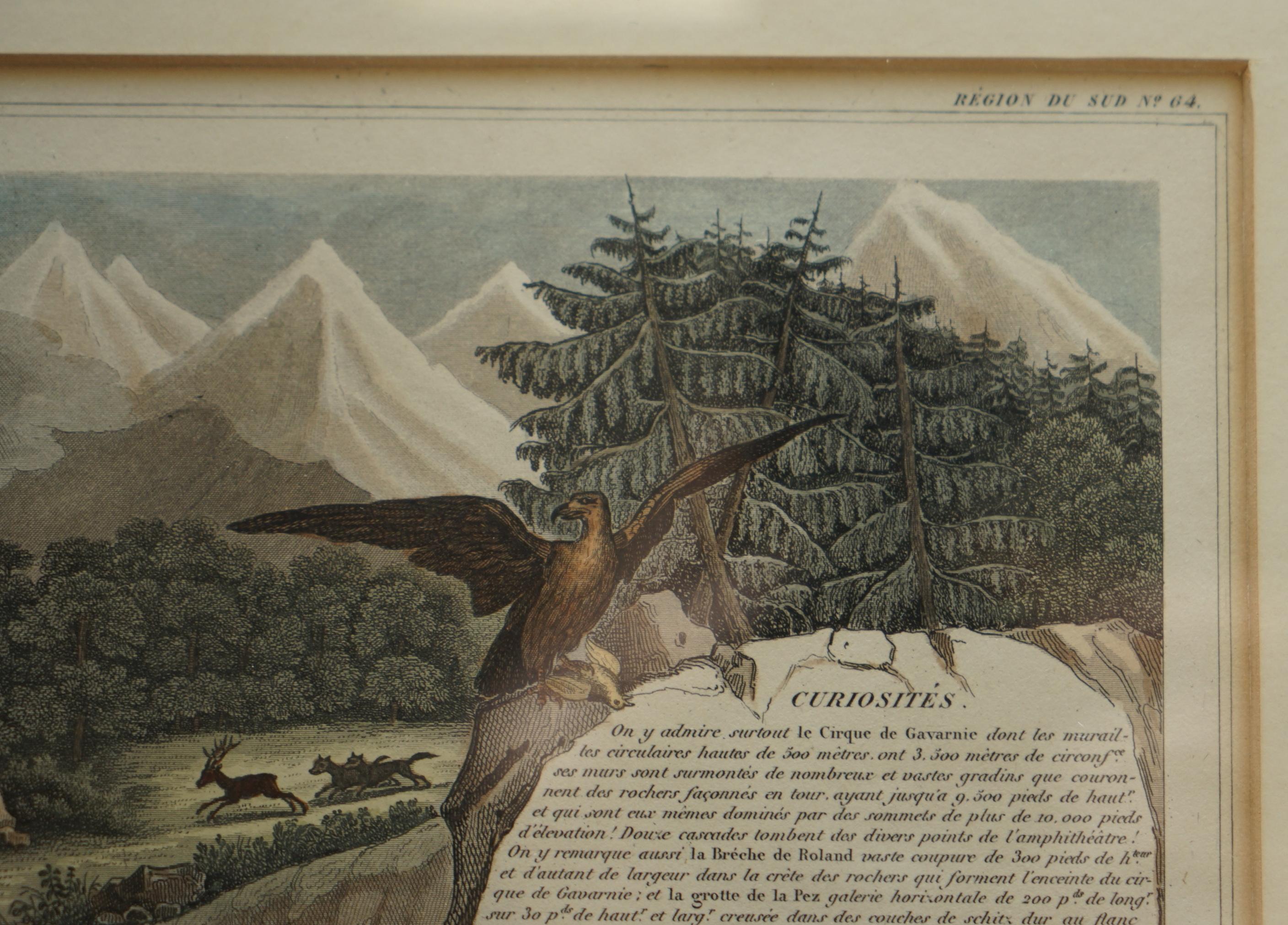 Papier Fine carte française ancienne 1856 aquarelle du département des Hautes Pyrénées en vente