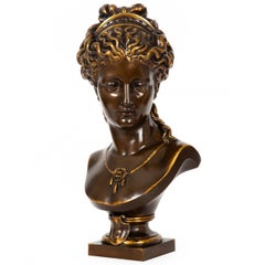 Feine französische antike Bronzebüste einer Frau aus Bronze von Eugene Aizelin & Barbedienne