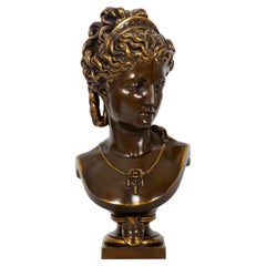Fine French Antique Bronze Bust of Woman by Eugene Aizelin & Barbedienne