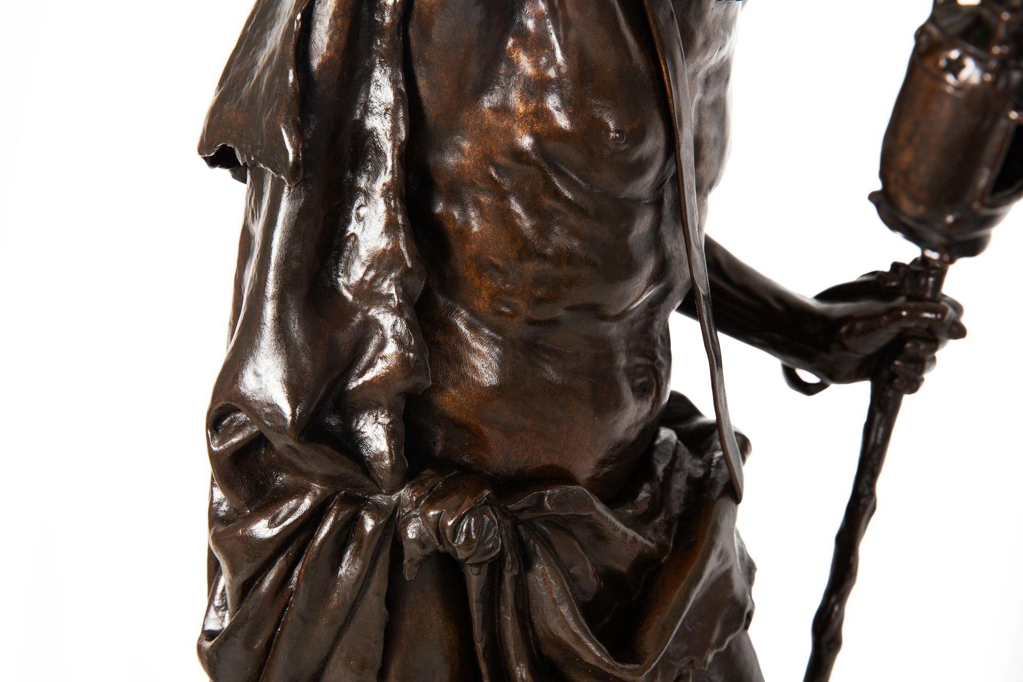 Fine French Antique Bronze Sculpture “Diogenes” by Claudius Marioton 14