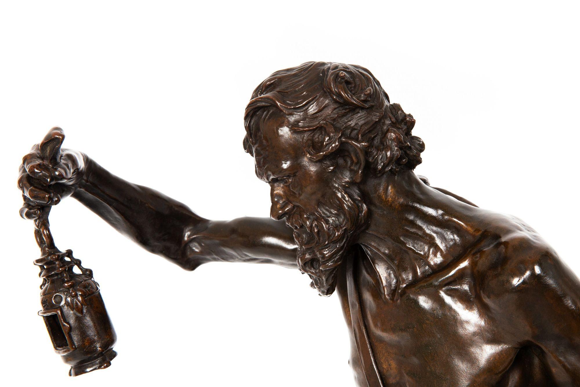 Fine French Antique Bronze Sculpture “Diogenes” by Claudius Marioton 16