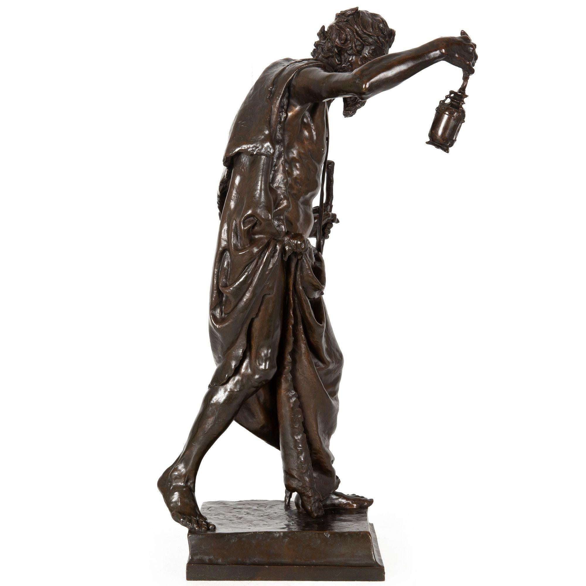 20th Century Fine French Antique Bronze Sculpture “Diogenes” by Claudius Marioton
