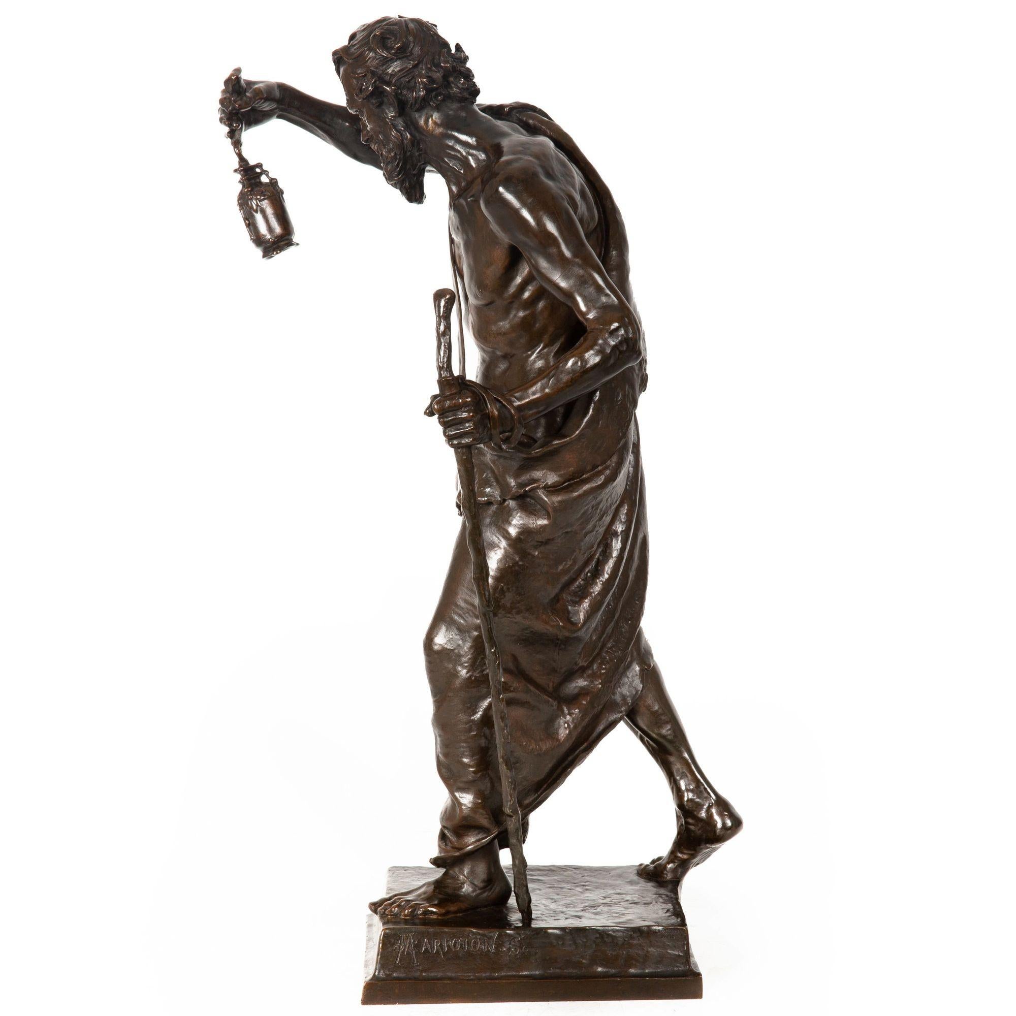 Fine French Antique Bronze Sculpture “Diogenes” by Claudius Marioton 1