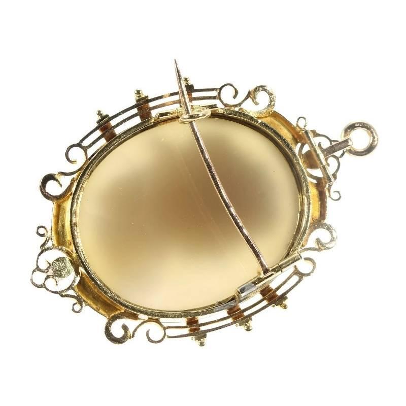 Fine French Antique Cameo Black Enamel Pearl 18 Karat Rose Gold Brooch Pendant For Sale 2