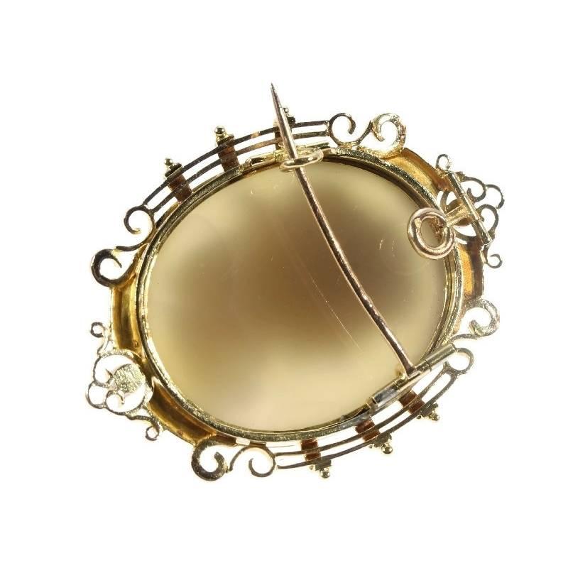 Fine French Antique Cameo Black Enamel Pearl 18 Karat Rose Gold Brooch Pendant For Sale 3