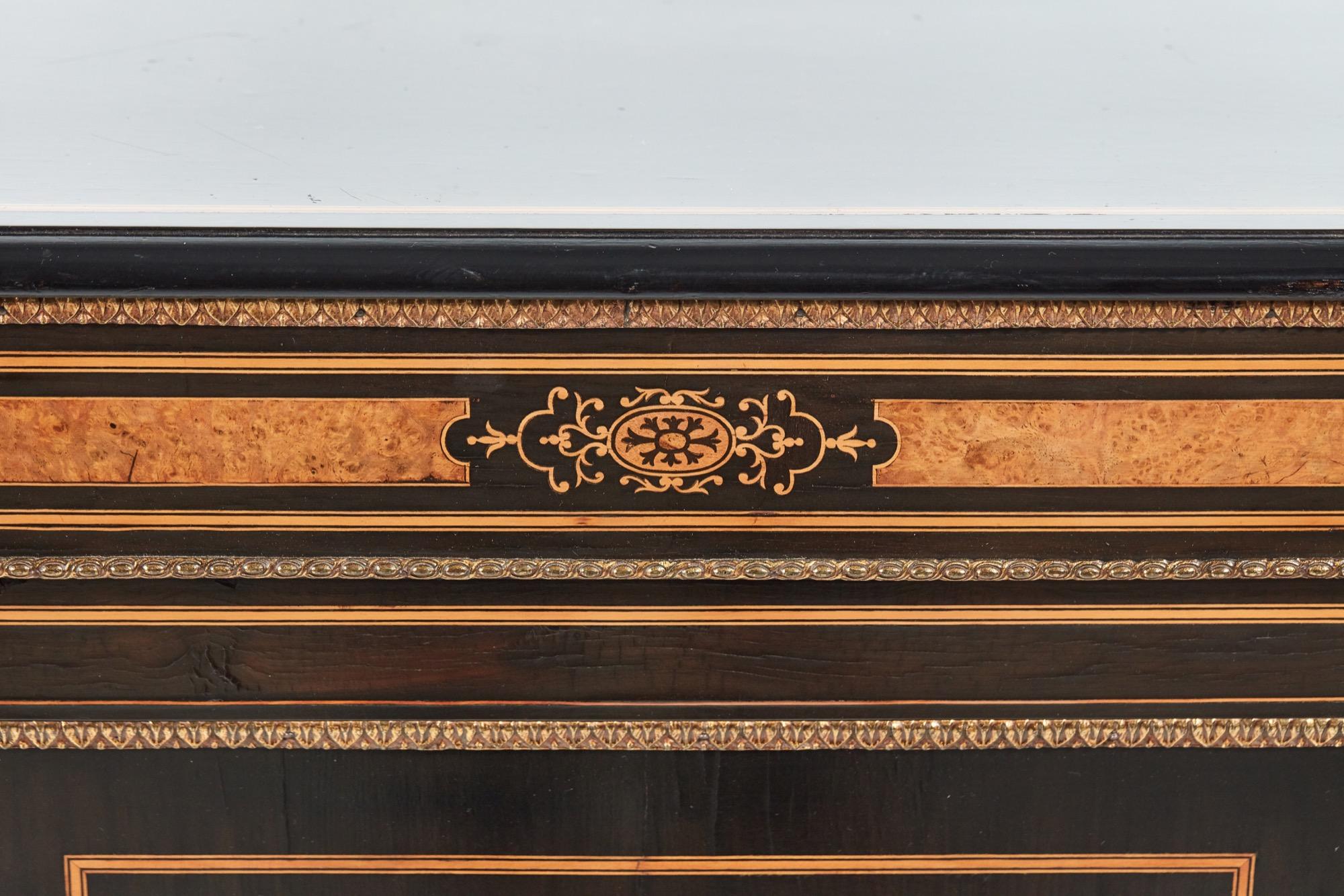 19th Century Fine French Antique Ebonized and Amboyna Credenza with Large Sevres Style Plaque
