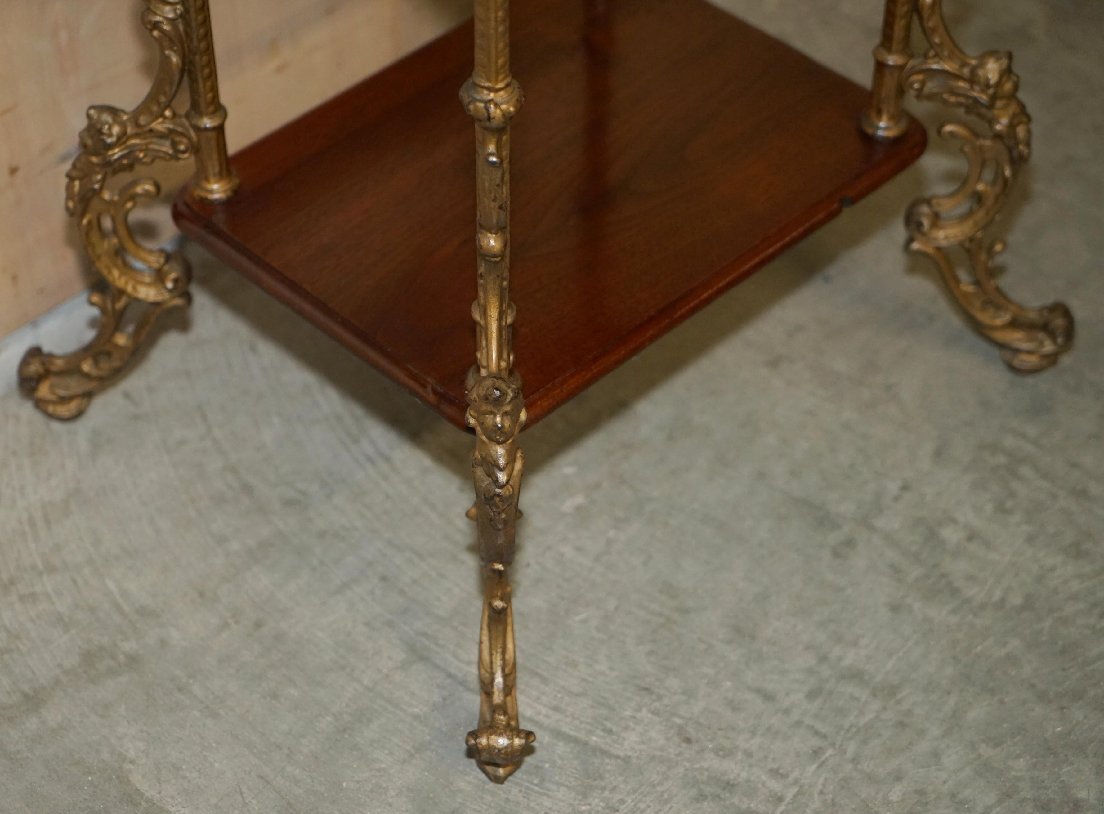 Fine French Antique Hardwood & Brass Etagere Three Tiered Side End Lamp Table For Sale 9