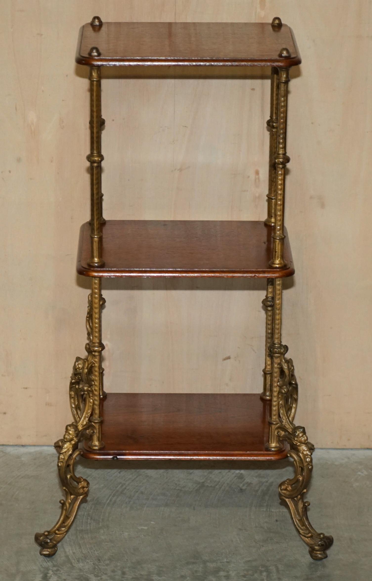 Fine French Antique Hardwood & Brass Etagere Three Tiered Side End Lamp Table For Sale 15
