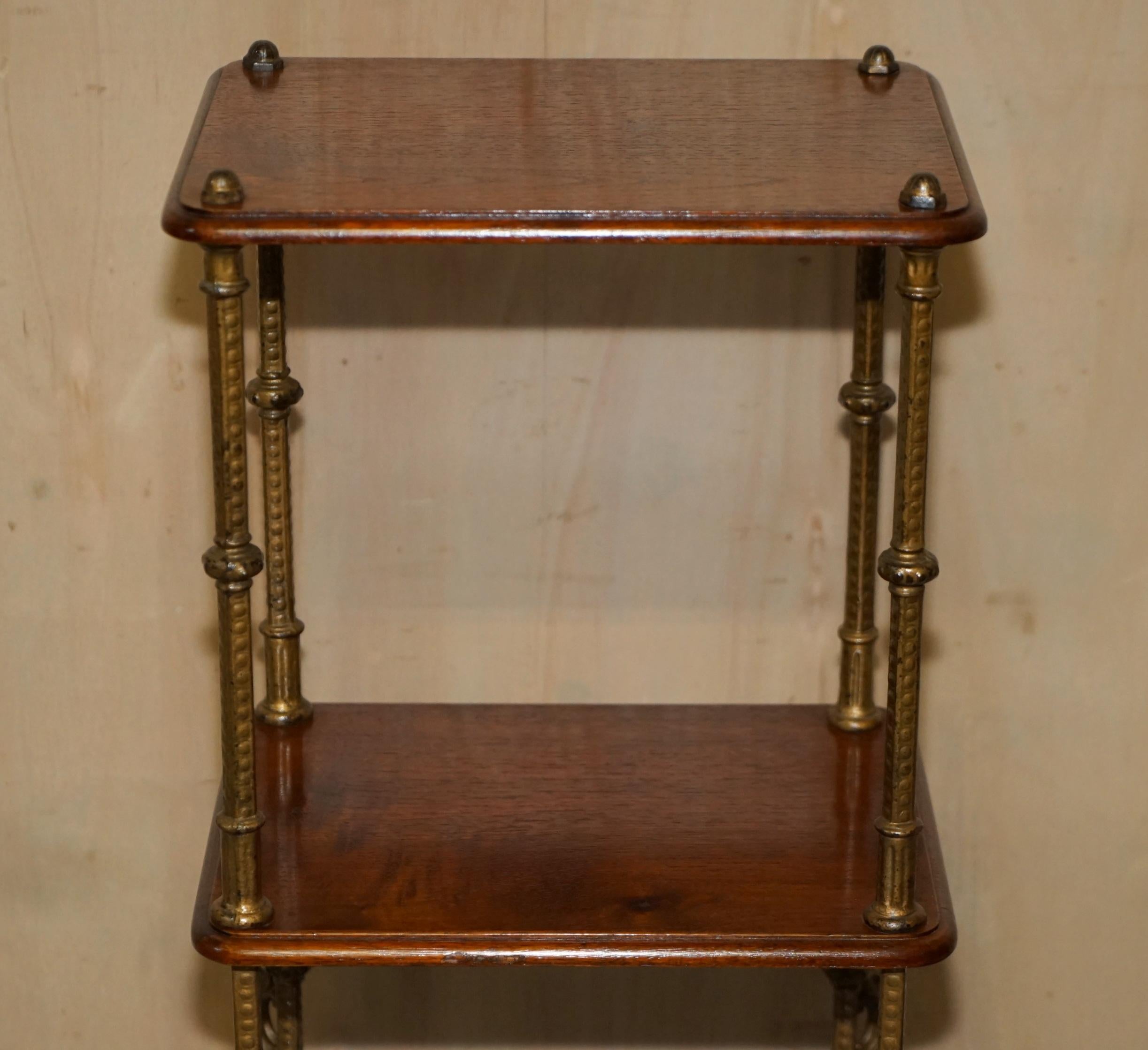 High Victorian Fine French Antique Hardwood & Brass Etagere Three Tiered Side End Lamp Table For Sale
