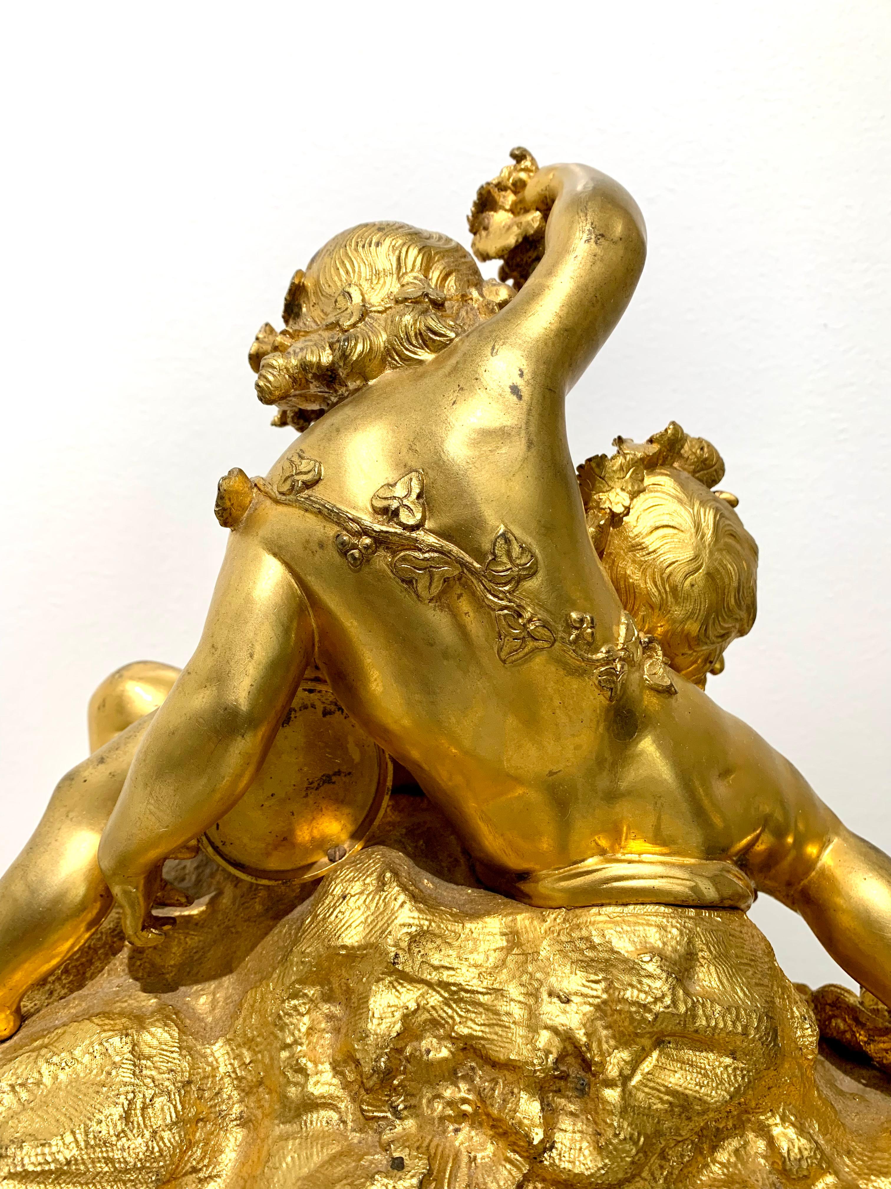 19th Century Fine French Antique Louis XV Style Gilt Bronze Putti Bacchanale Clock For Sale