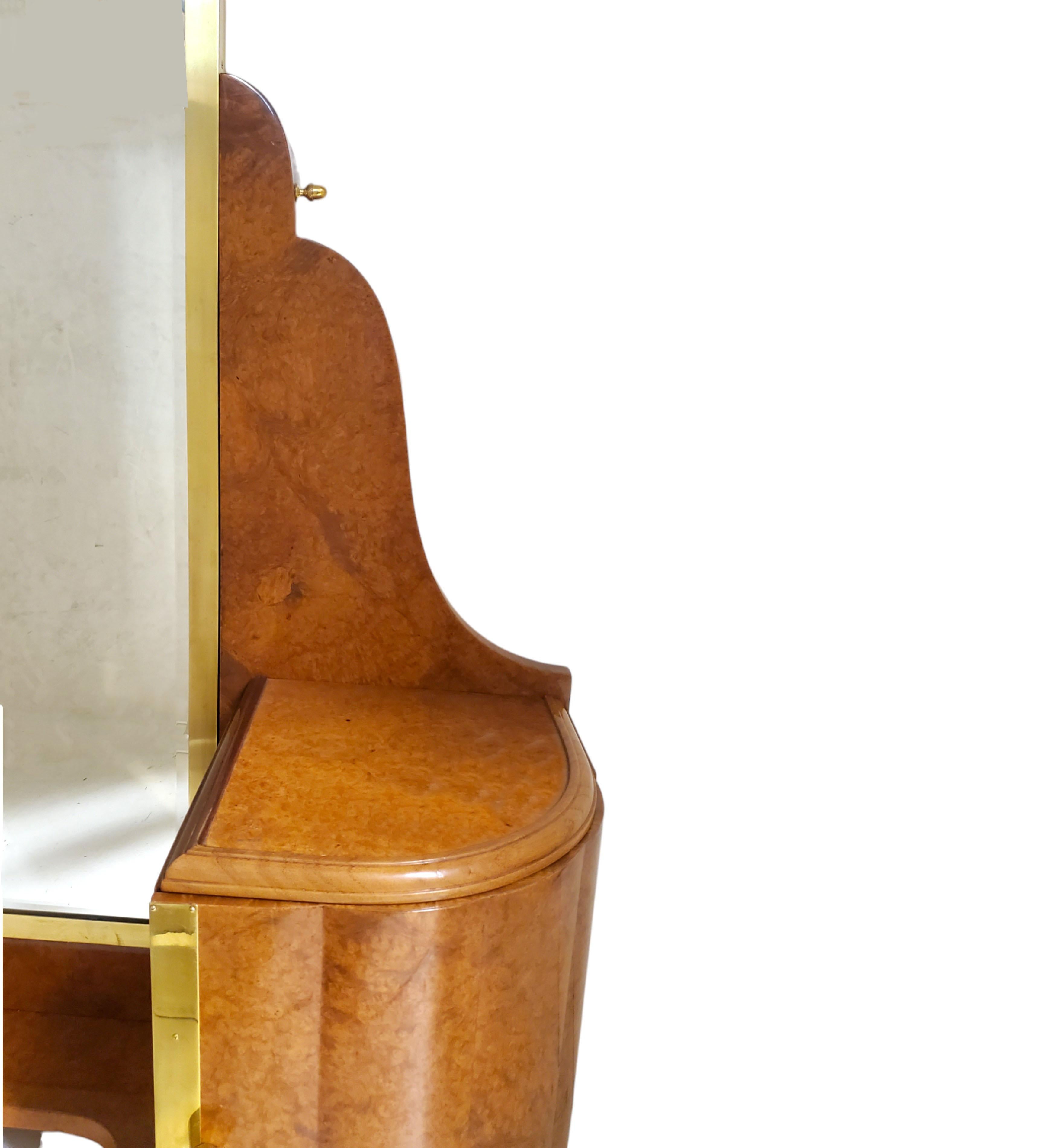 Fine French Art Deco amboyna vanity/ dressing table w/ brass trim For Sale 9