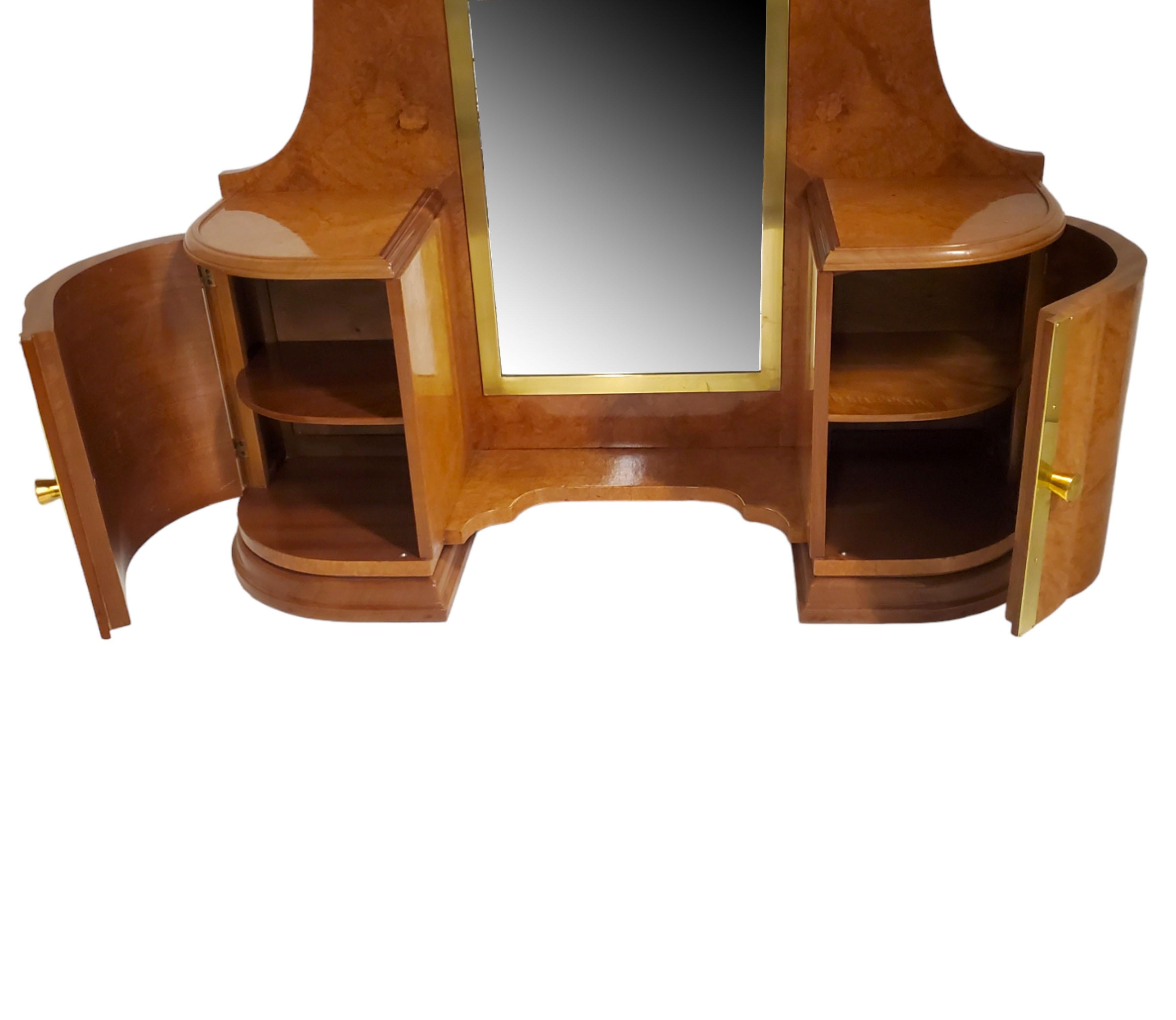 Fine French Art Deco amboyna vanity/ dressing table w/ brass trim For Sale 10