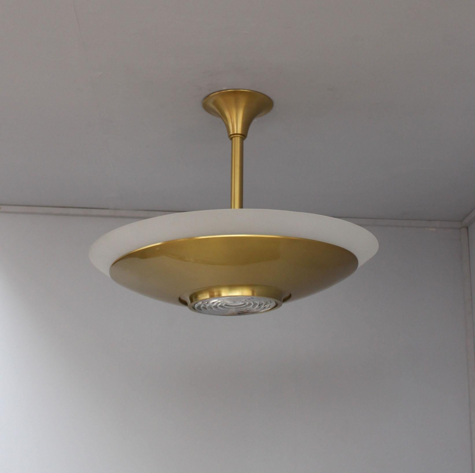 Fine French Art Deco Brass and Glass Chandelier by Jean Perzel In Good Condition In Long Island City, NY