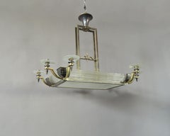 Fine French Art Deco Brass and Glass Chandelier by Petitot