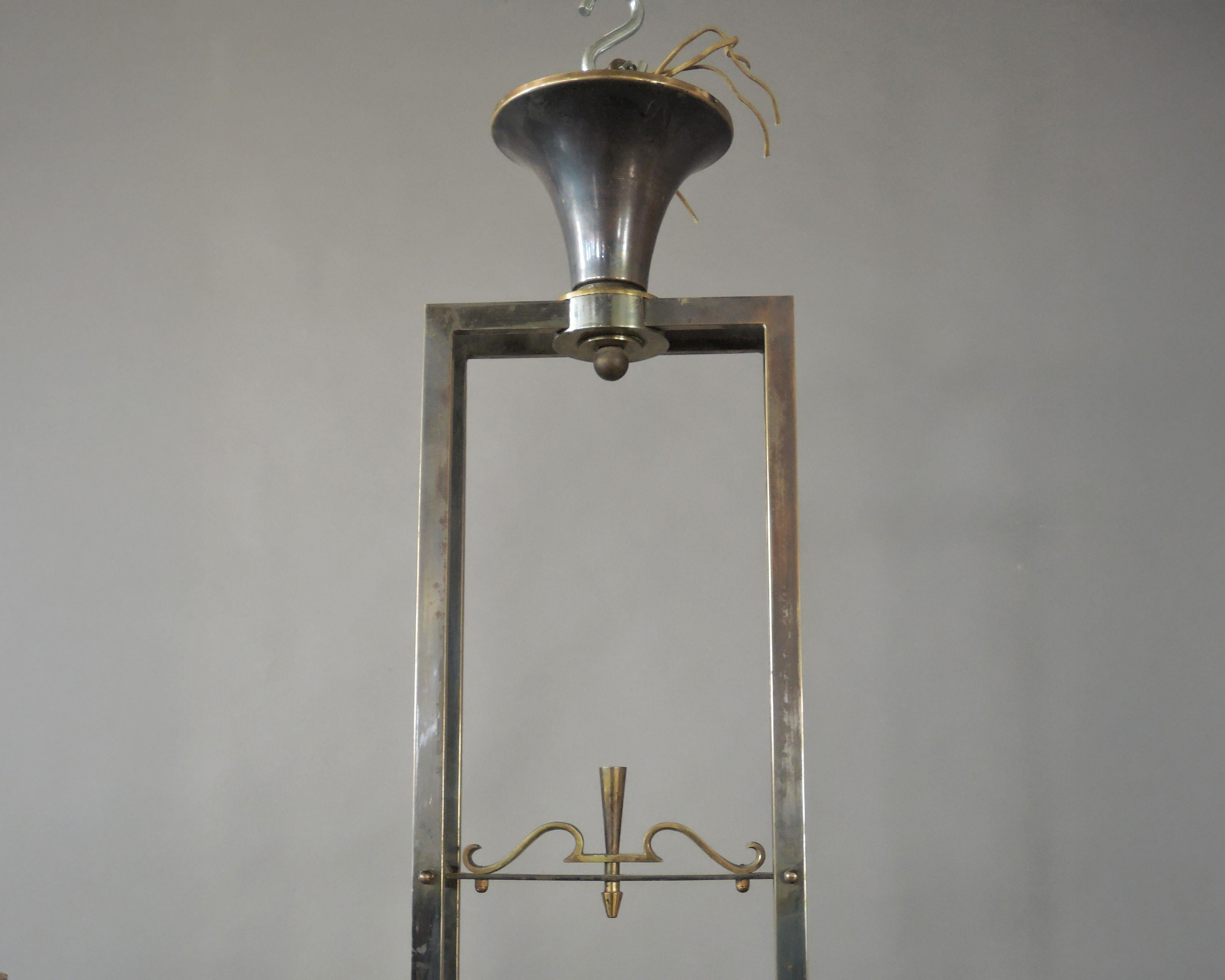 Fine French Art Deco Brass and Glass Chandelier by Petitot For Sale 2