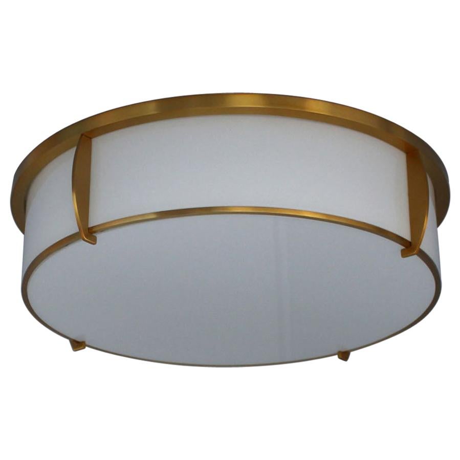 Feine französische Art Deco Bronze und emailliertes Glas Flush Mount von Jean Perzel