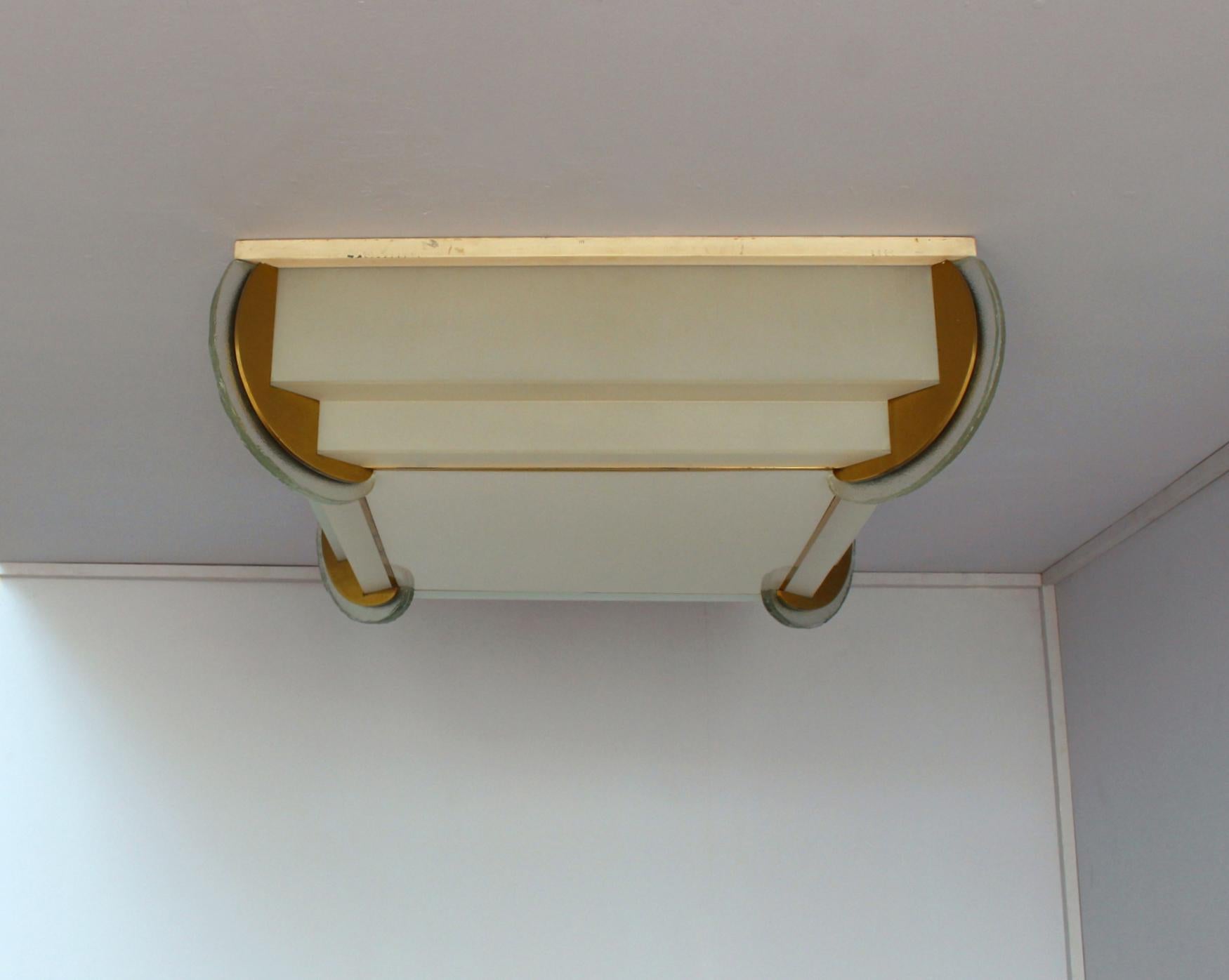 Mid-20th Century Fine French Art Deco Bronze and Glass Flush Mount by Jean Perzel For Sale