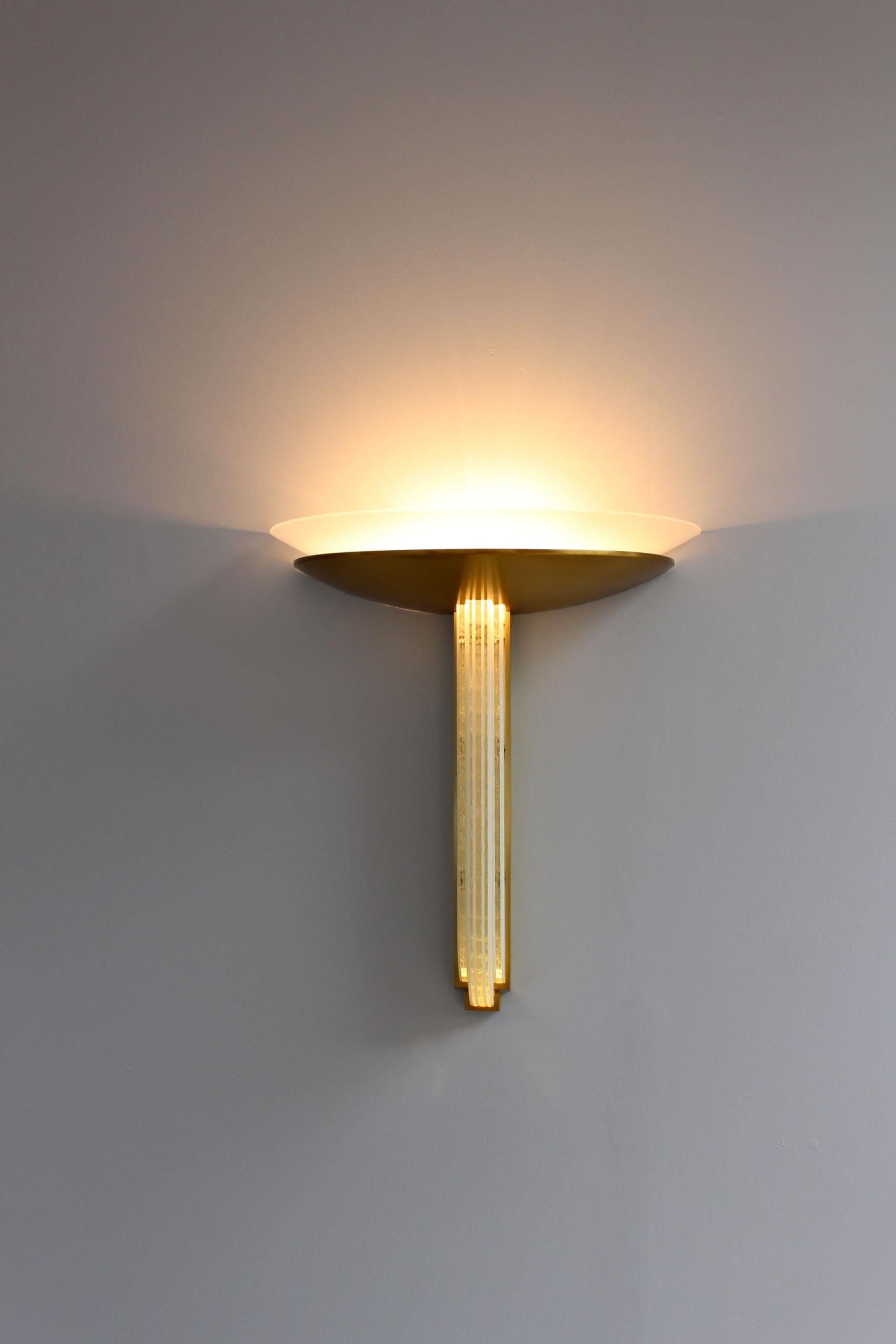 Fine French Art Deco Bronze and Glass Wall Light by Perzel, '2 Available' For Sale 1