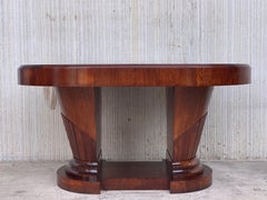Table ovale Art déco française à deux piédestaux en loupe d'orme