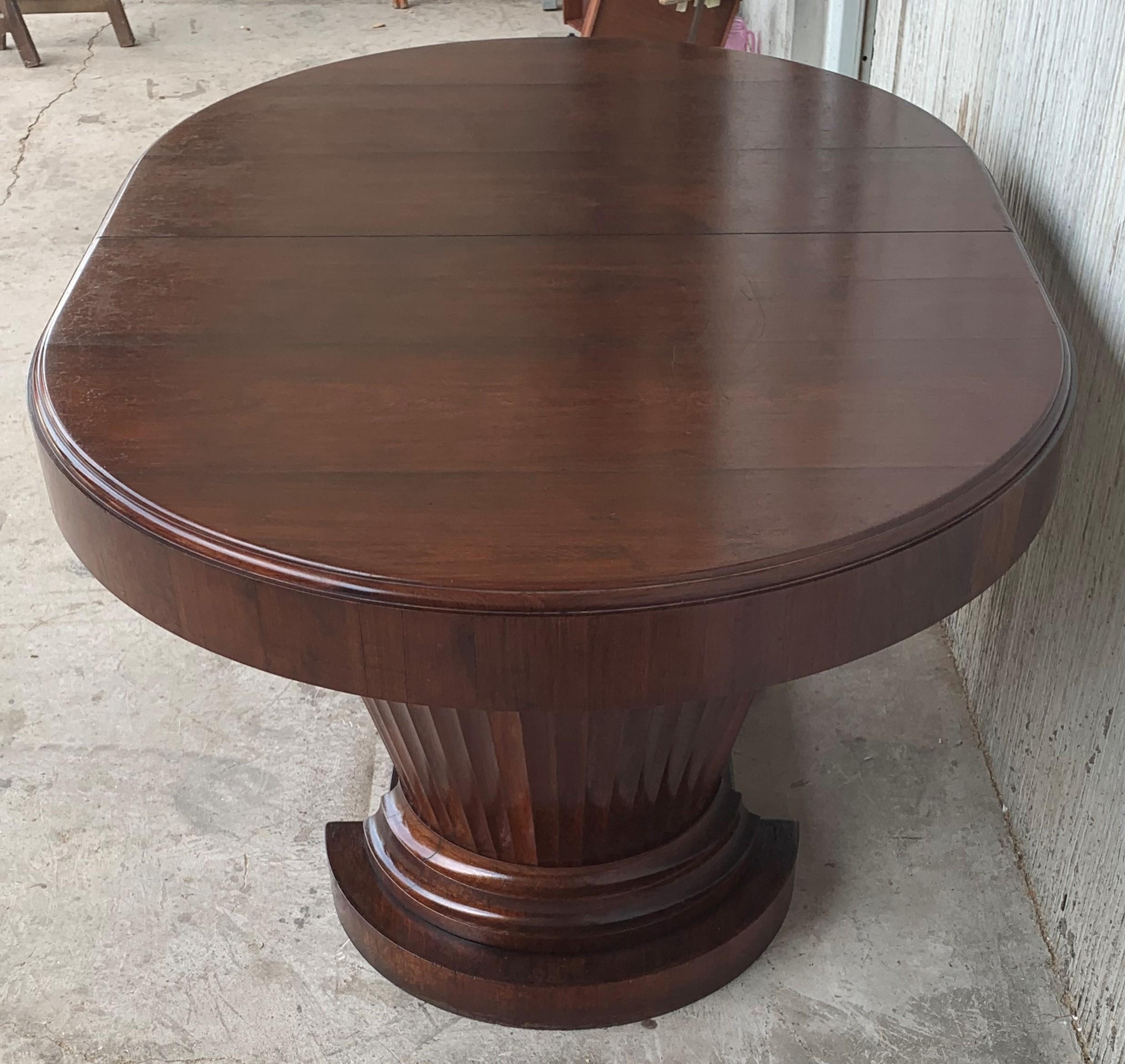 20th Century Fine French Art Deco Burl Elm Two Pedestal Oval Table