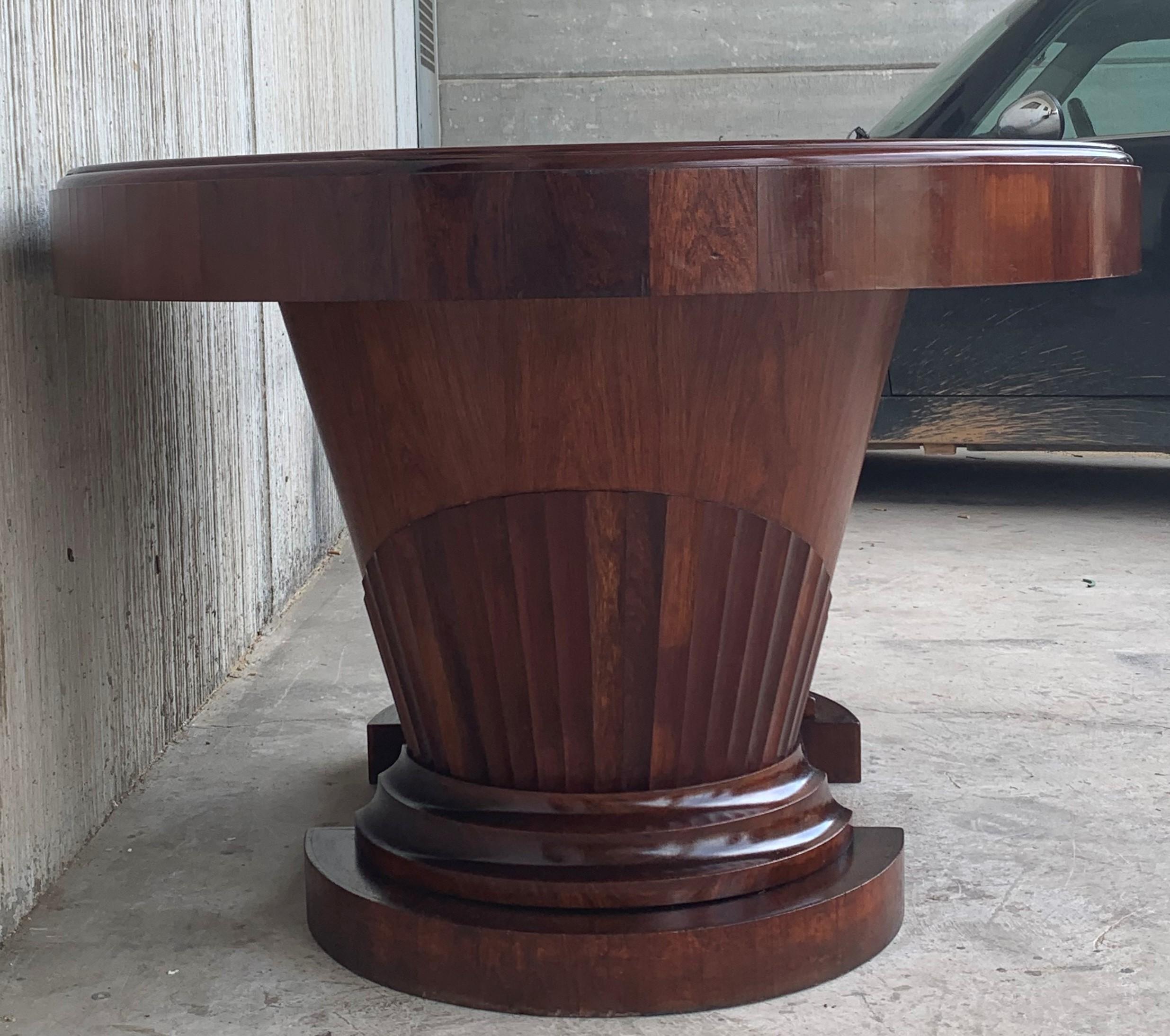 Fine French Art Deco Burl Elm Two Pedestal Oval Table 1