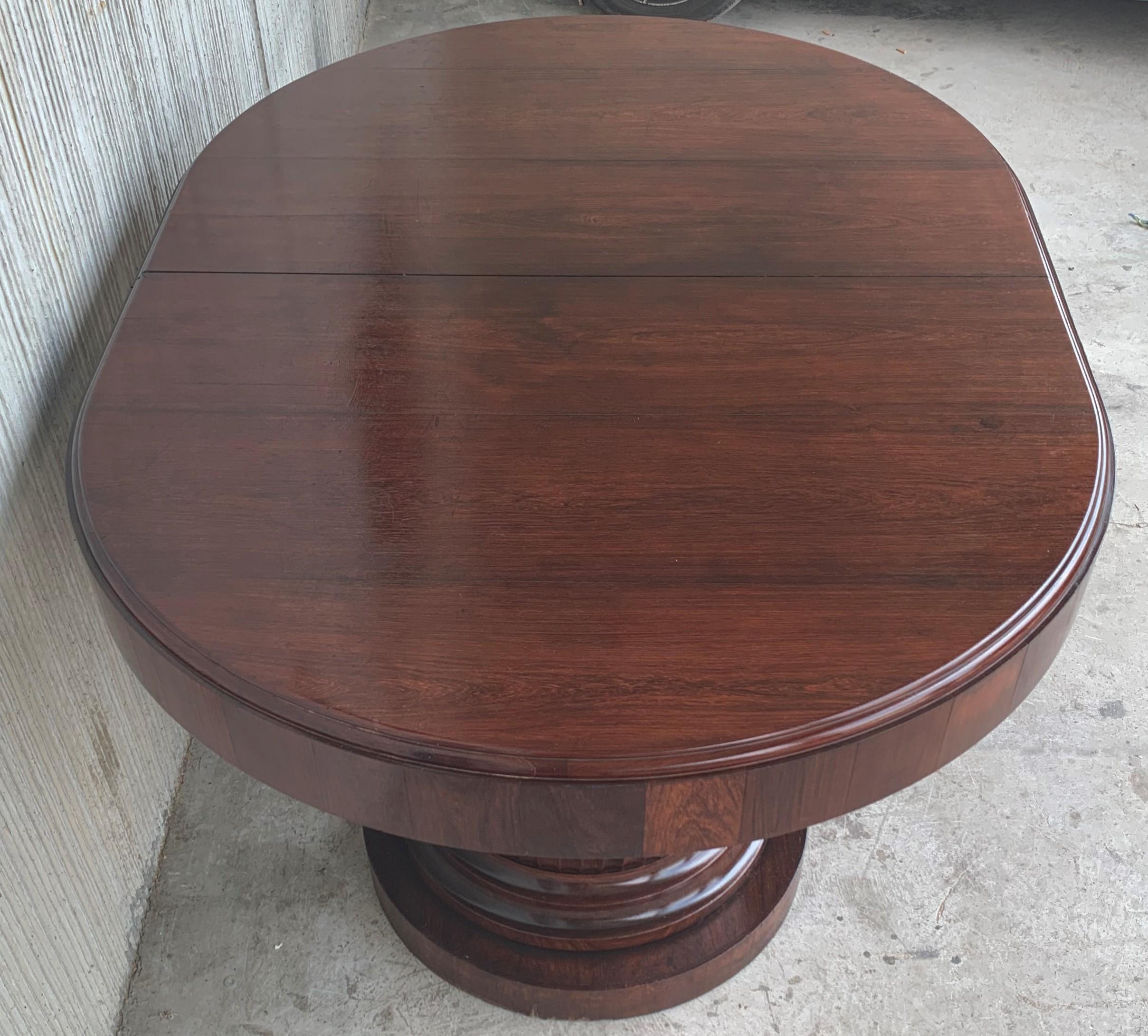 Fine French Art Deco Burl Elm Two Pedestal Oval Table 2
