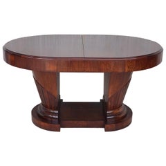 Fine French Art Deco Burl Elm Two Pedestal Oval Table