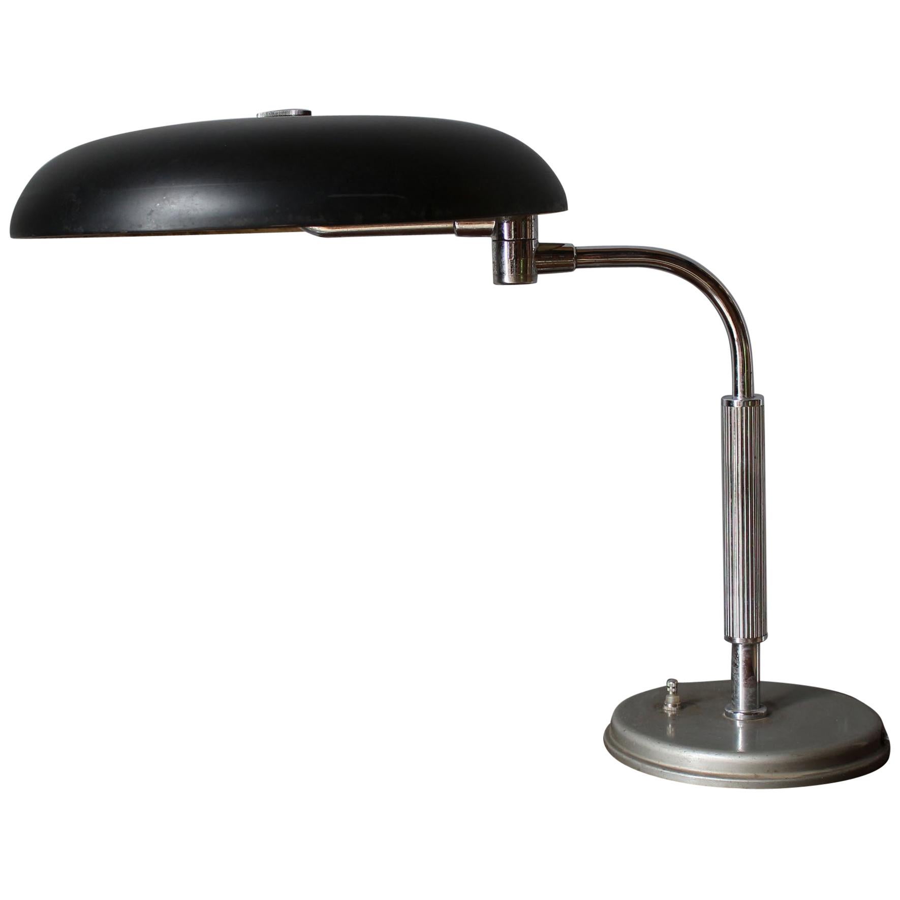 Fine French Art Deco Chrome and Lacquered Desk Lamp