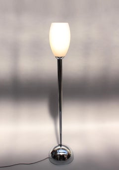 Fine French Art Deco Chrome and White Glass Floor Lamp by Perzel